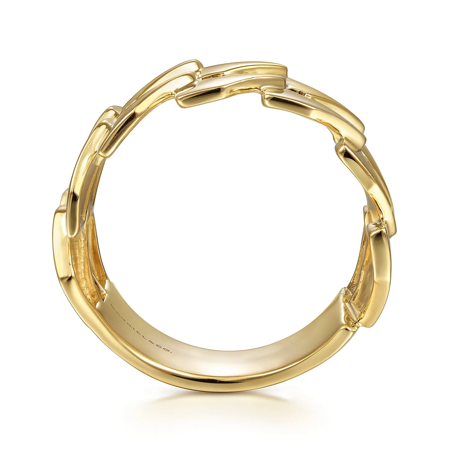 Geometric Pattern Wide Band Ring in 14K Yellow Gold, photograph 2