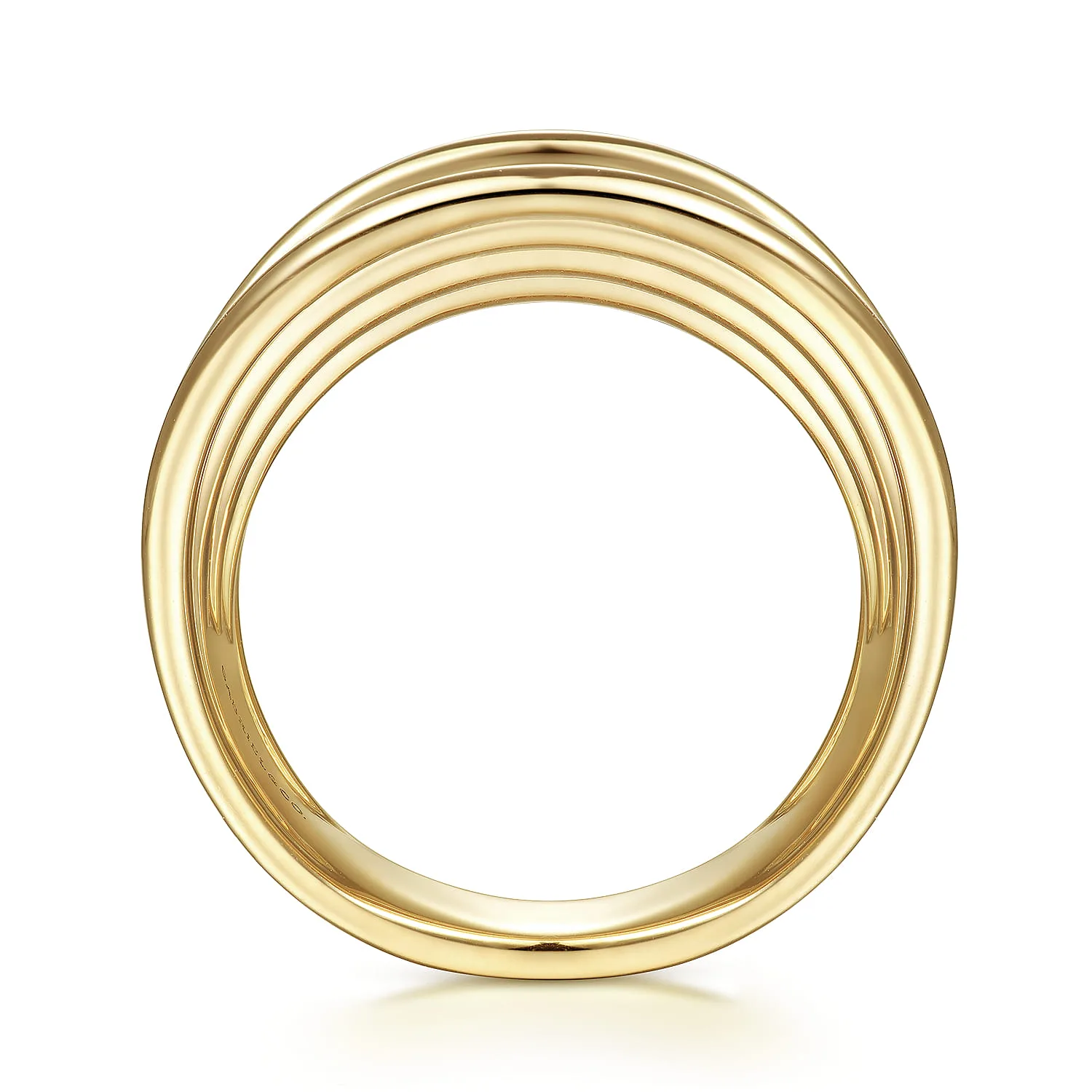 Wide Horizontal Rows Convex Ring in 14K Yellow Gold, photograph 2