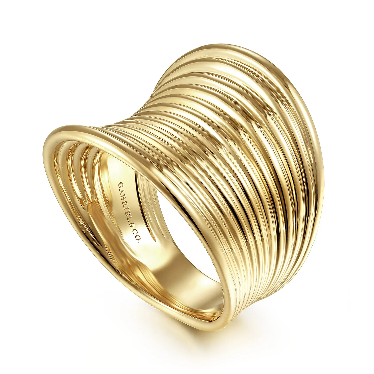 Wide Horizontal Rows Convex Ring in 14K Yellow Gold, photograph 3