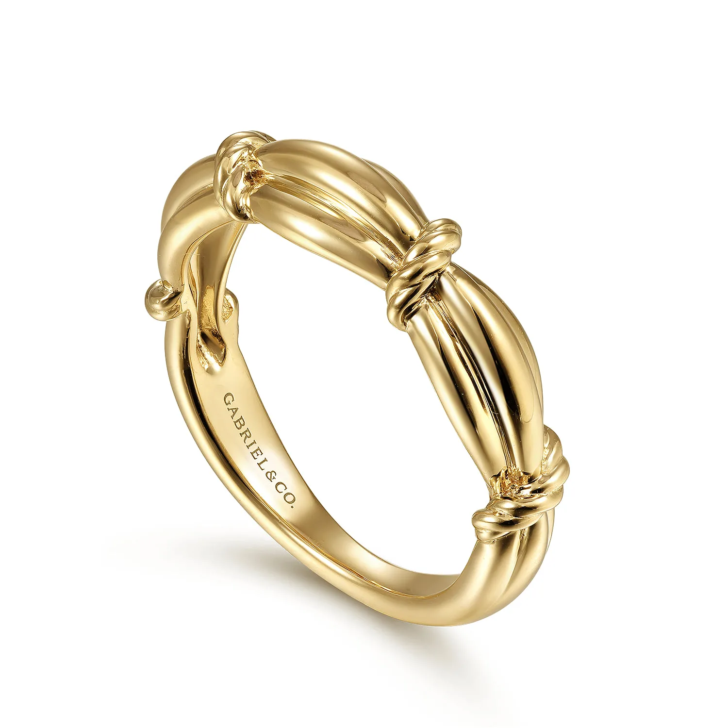 Ring with Twisted Rope Stations in 14K Yellow Gold, photograph 3