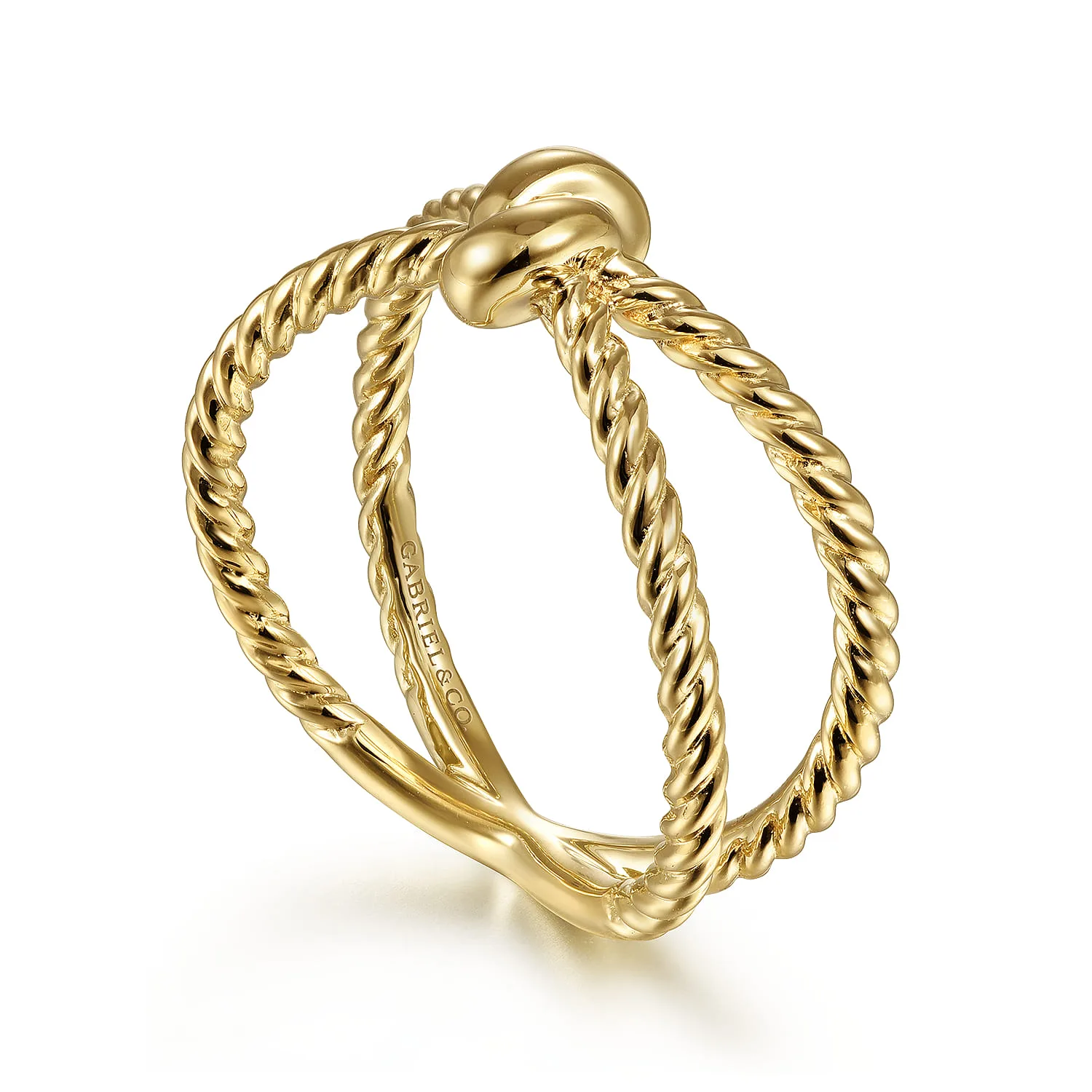 Twisted Rope Criss Cross Ring in 14K Yellow Gold, photograph 3