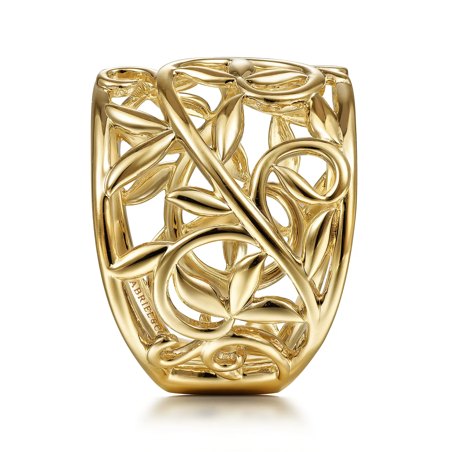 Open Floral Wide Ring in 14K Yellow Gold, photograph 4