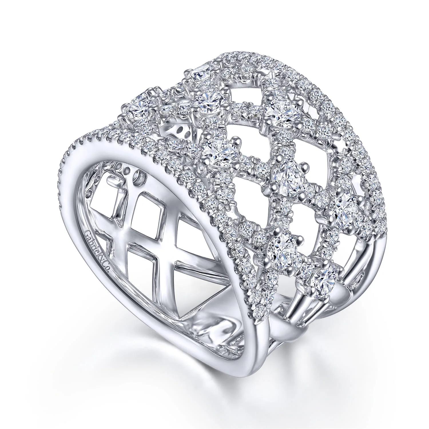 Cutout Diamond Wide Band Ring in 14K White Gold, photograph 3