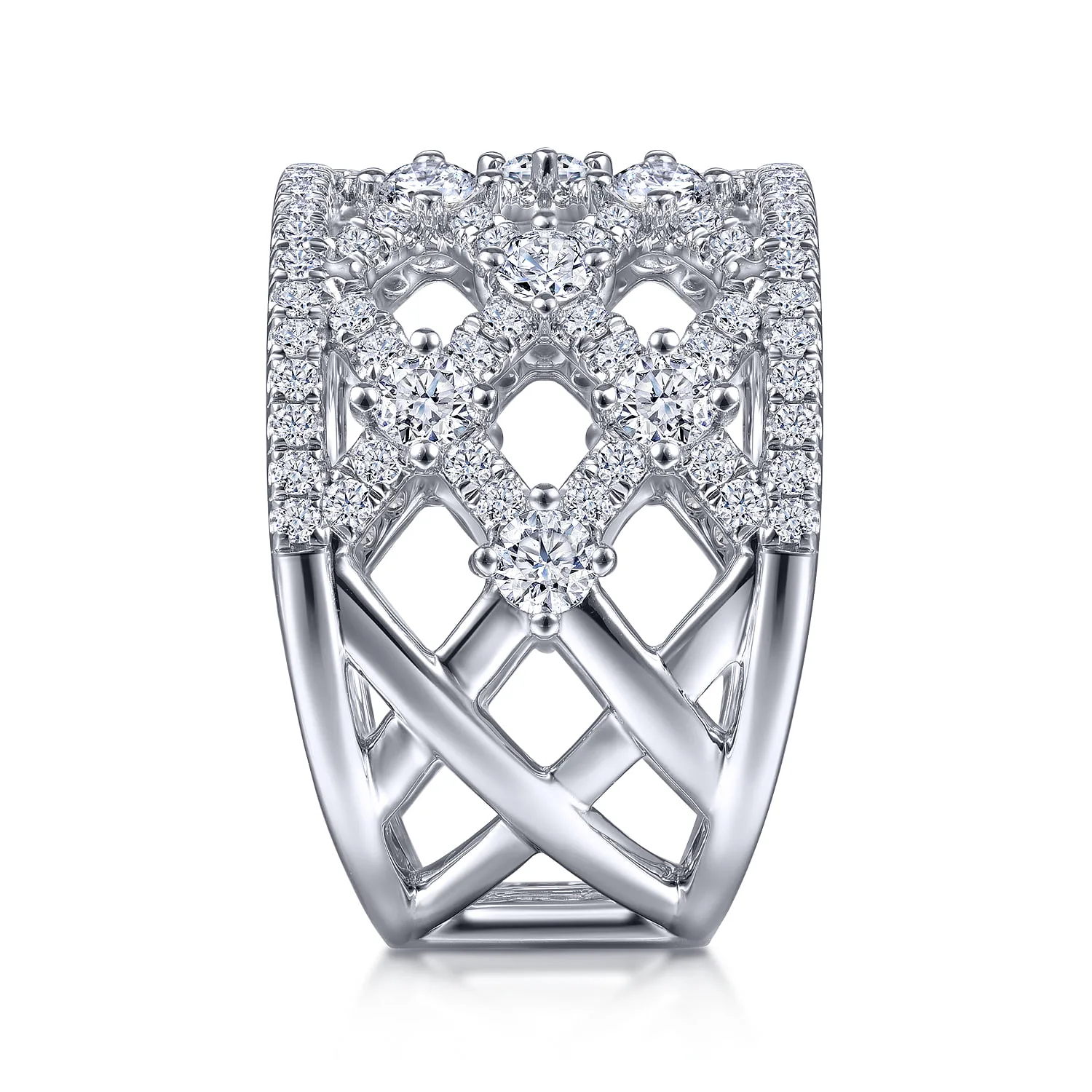 Cutout Diamond Wide Band Ring in 14K White Gold, photograph 4