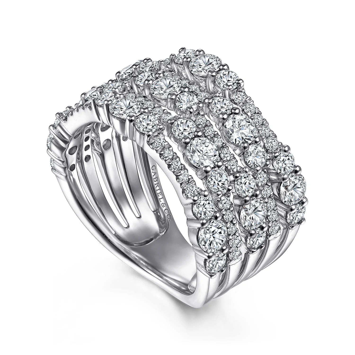 Multi Row Diamond Ring in 14K White Gold, photograph 3