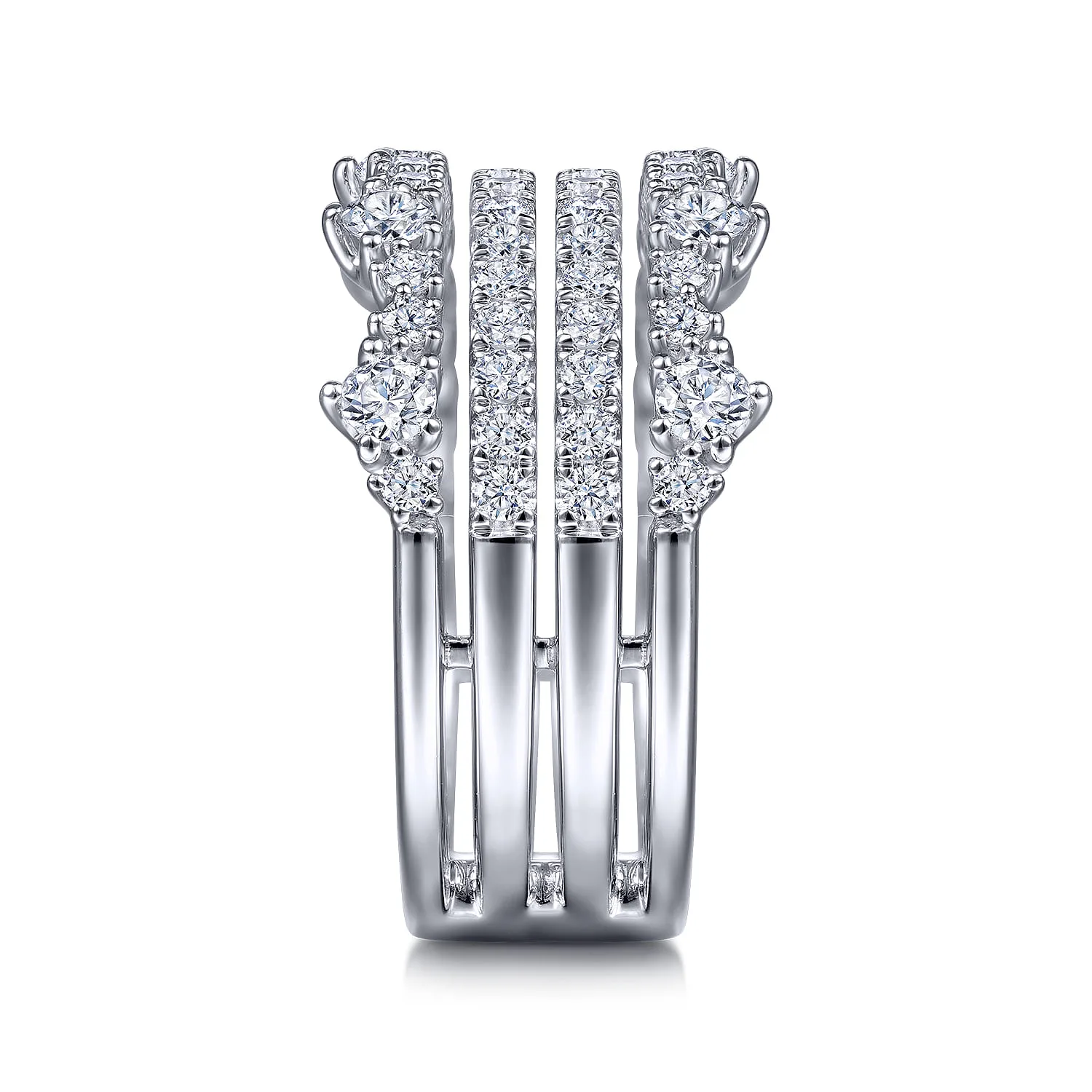 Wide Four Row Diamond Ring in 14K White Gold, photograph 4