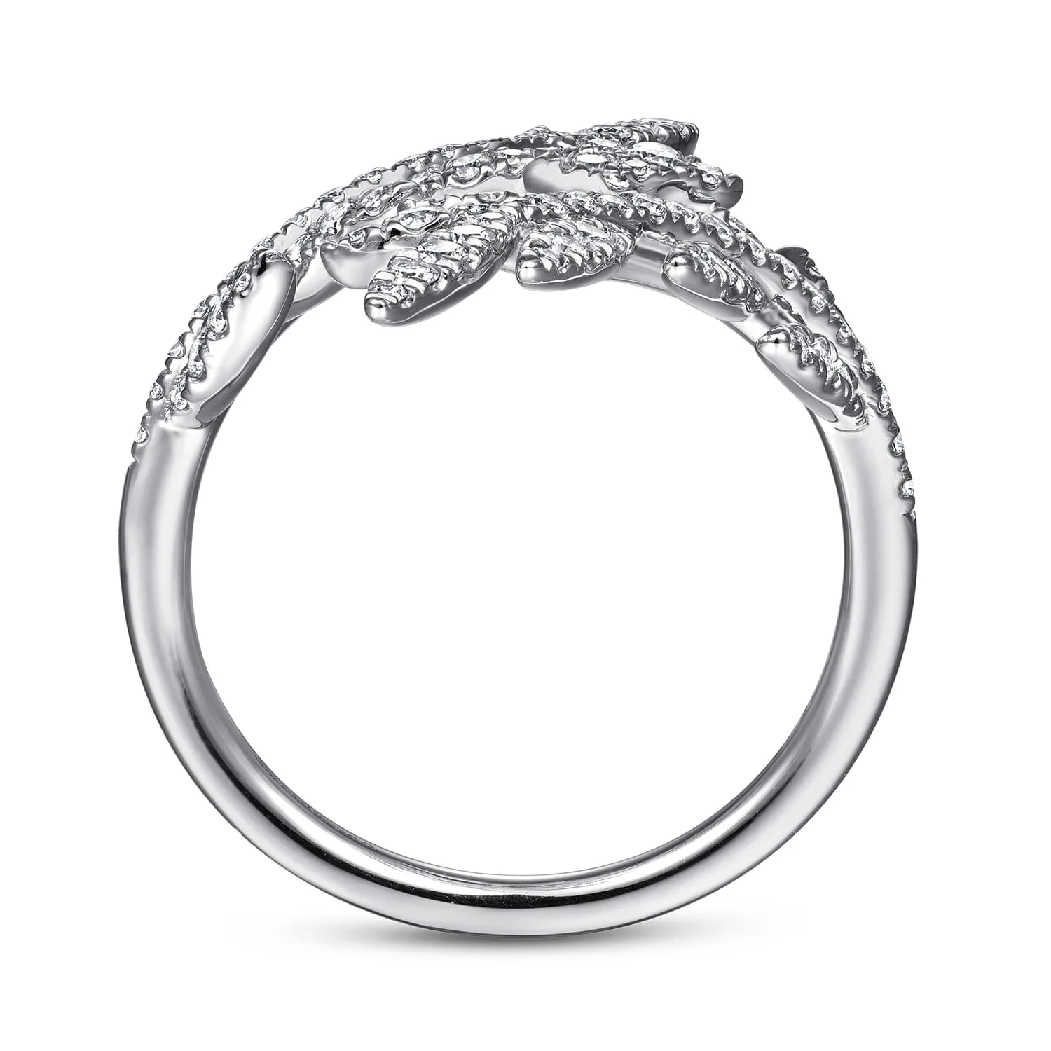 Diamond Bypass Leaf Ring in 14K White Gold, photograph 2