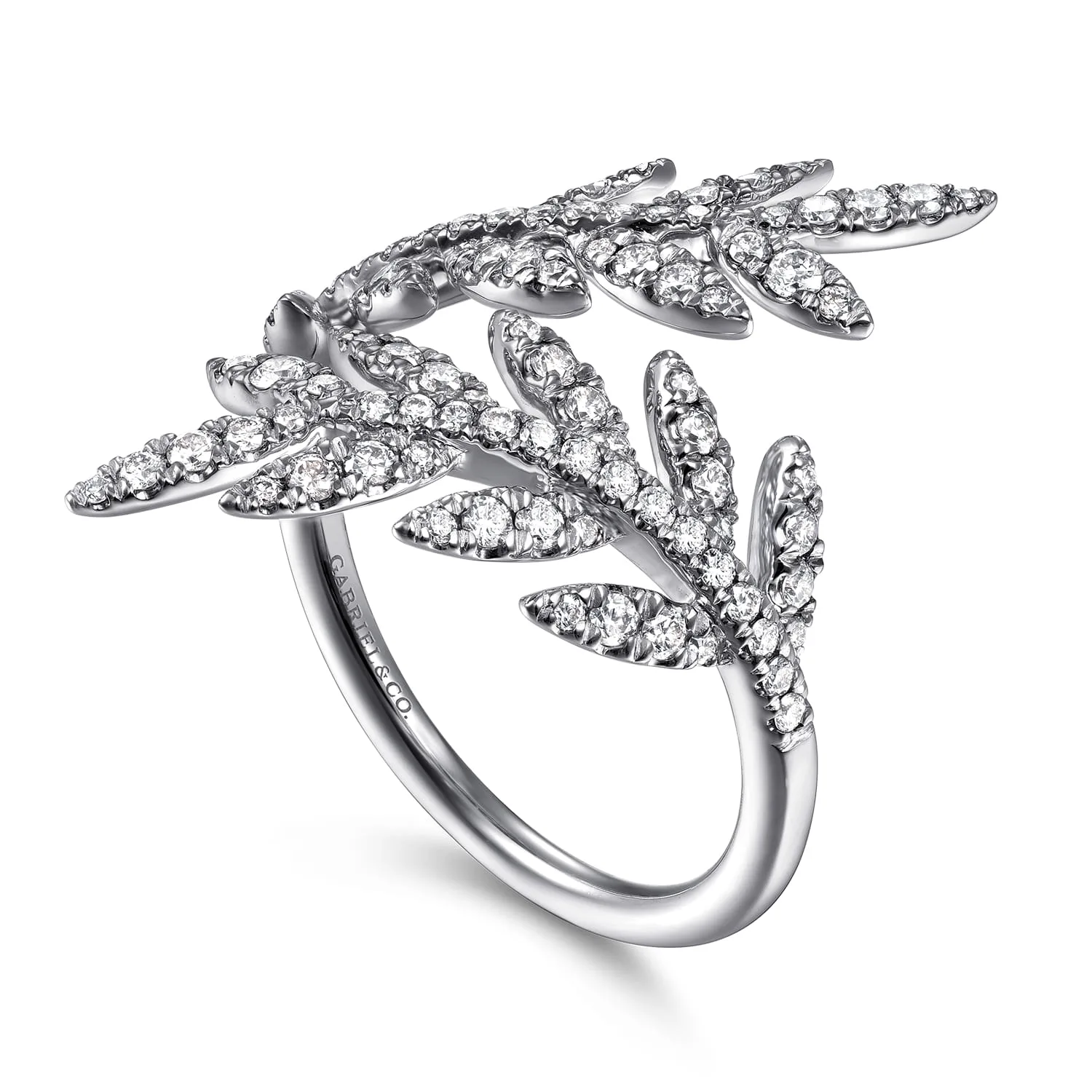 Diamond Bypass Leaf Ring in 14K White Gold, photograph 3