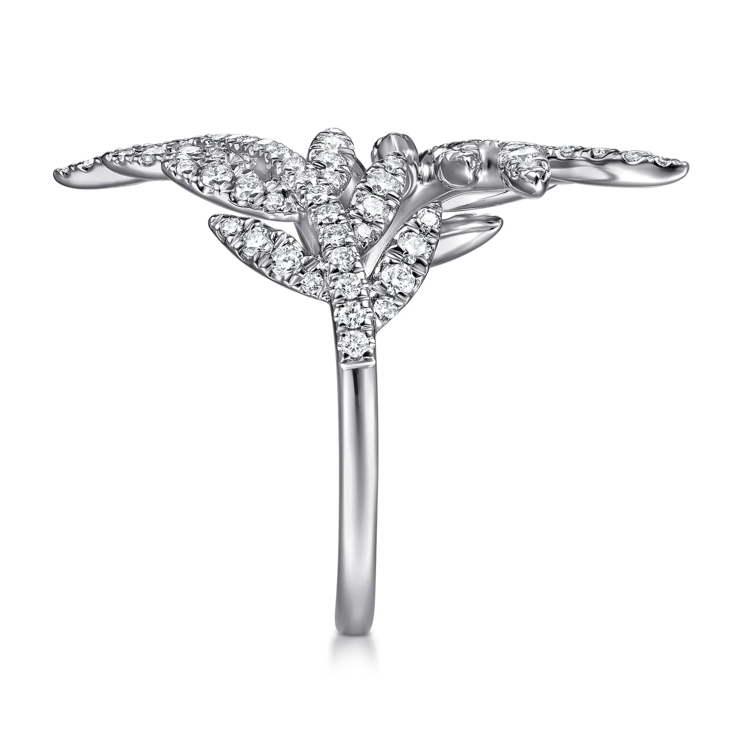 Diamond Bypass Leaf Ring in 14K White Gold, photograph 4