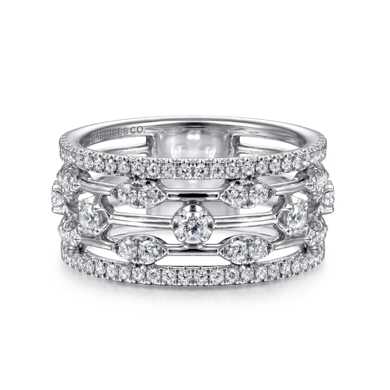 Wide Five Row Diamond Station Ring