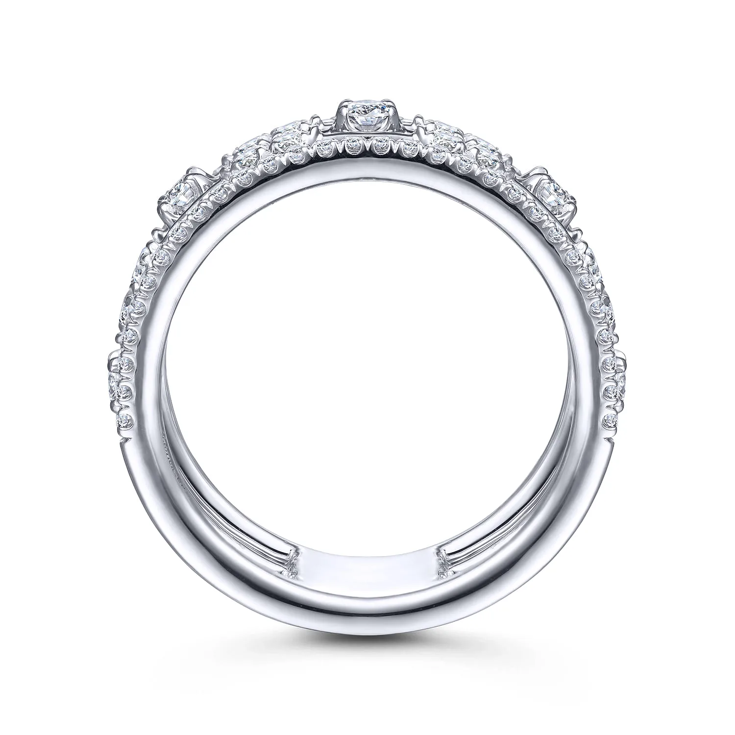 Wide Five Row Diamond Station Ring in 14K White Gold, photograph 2
