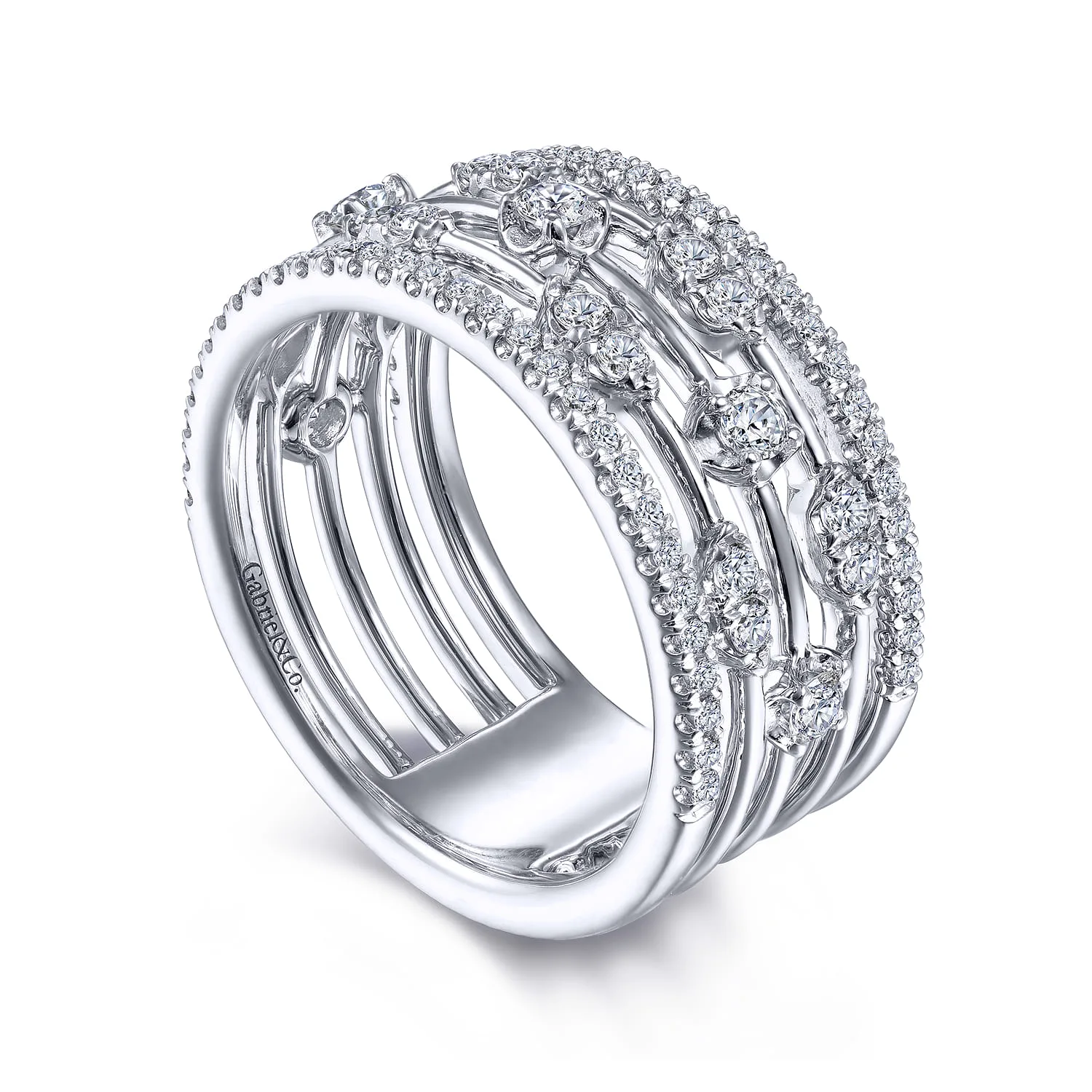 Wide Five Row Diamond Station Ring in 14K White Gold, photograph 3