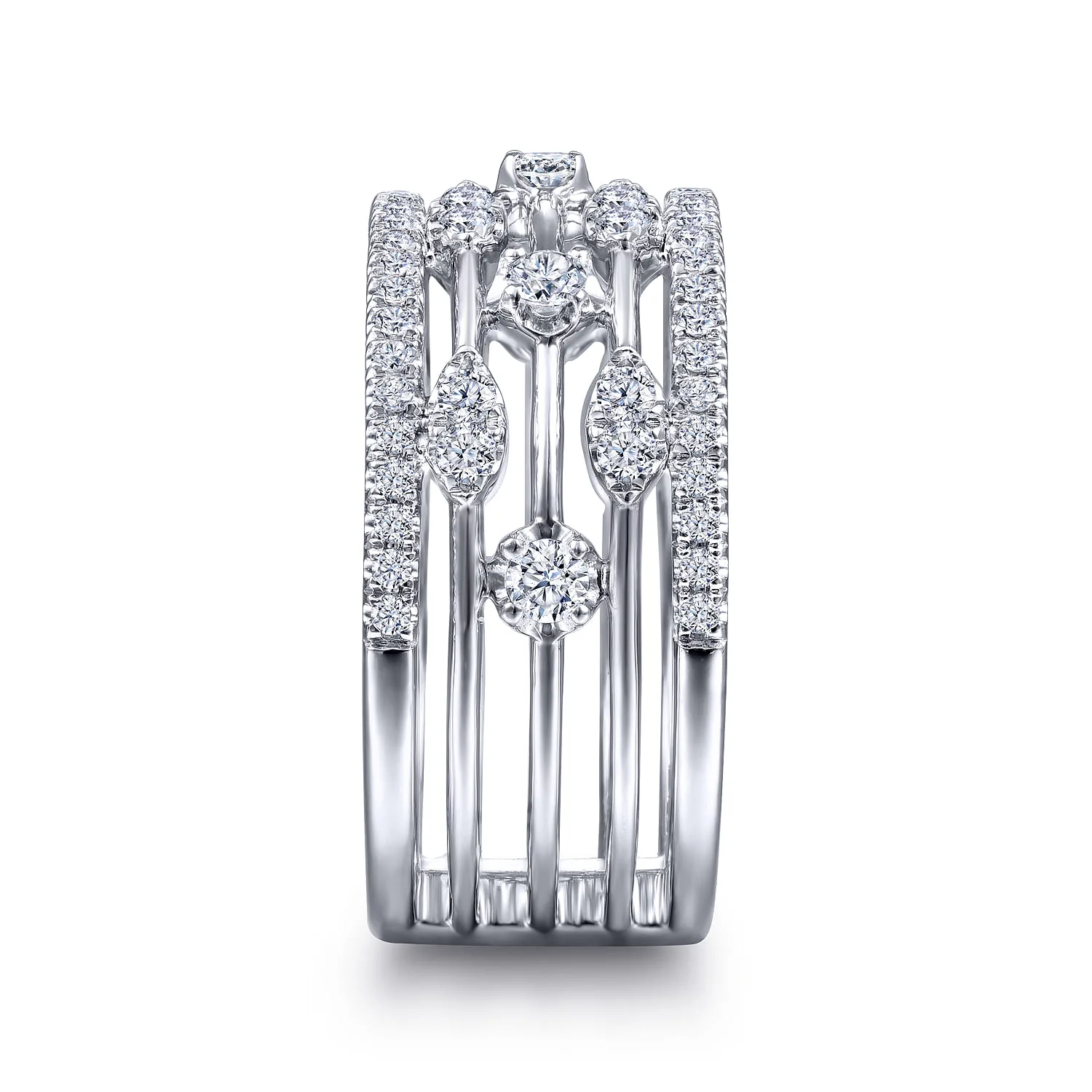 Wide Five Row Diamond Station Ring in 14K White Gold, photograph 4