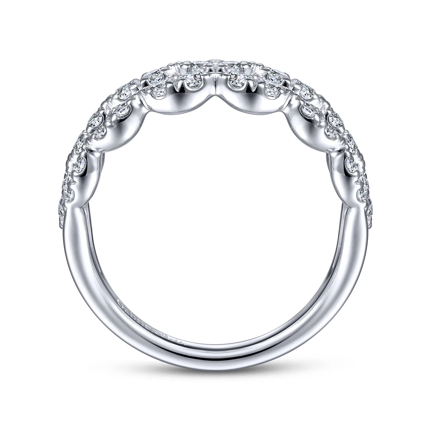 Three Row Cluster Diamond Station Ring in 14K White Gold, photograph 2