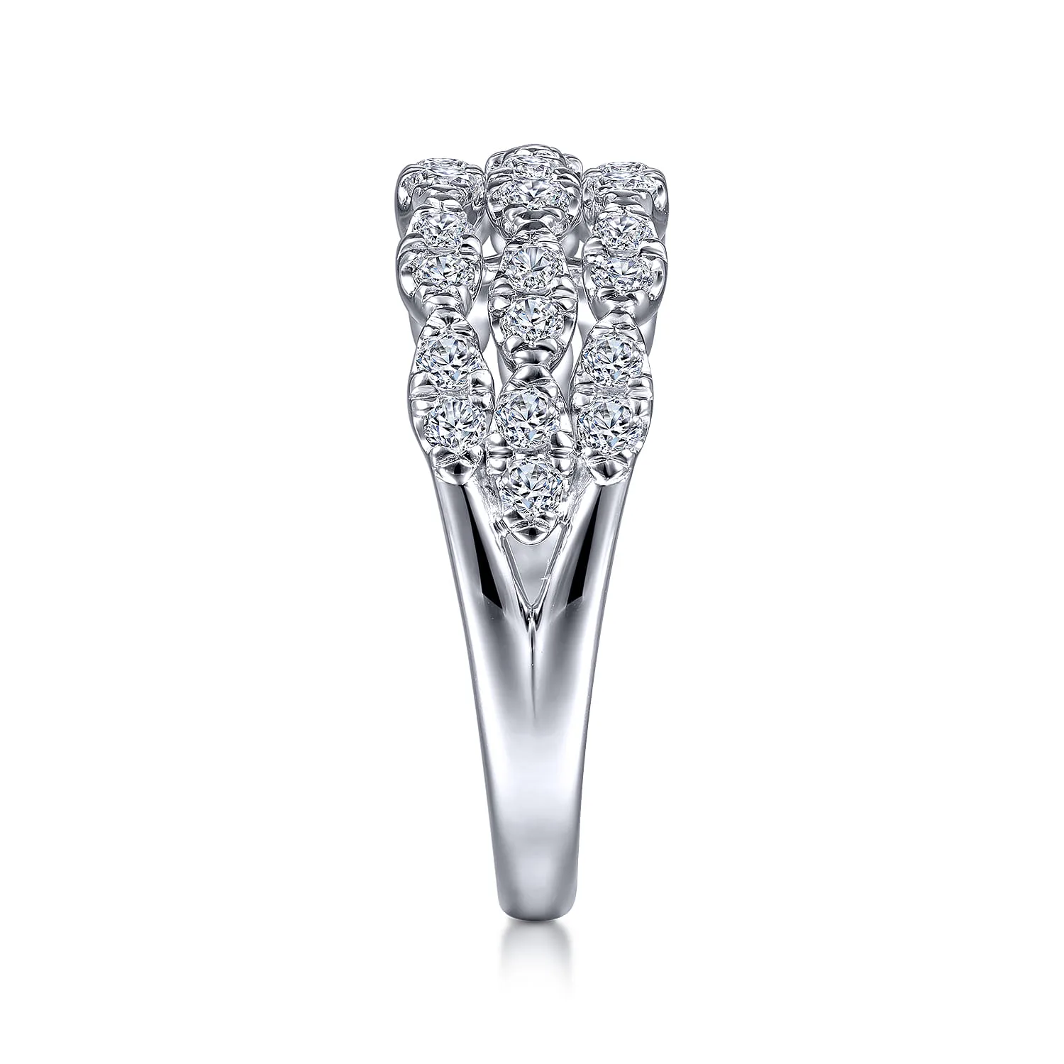 Three Row Cluster Diamond Station Ring in 14K White Gold, photograph 4