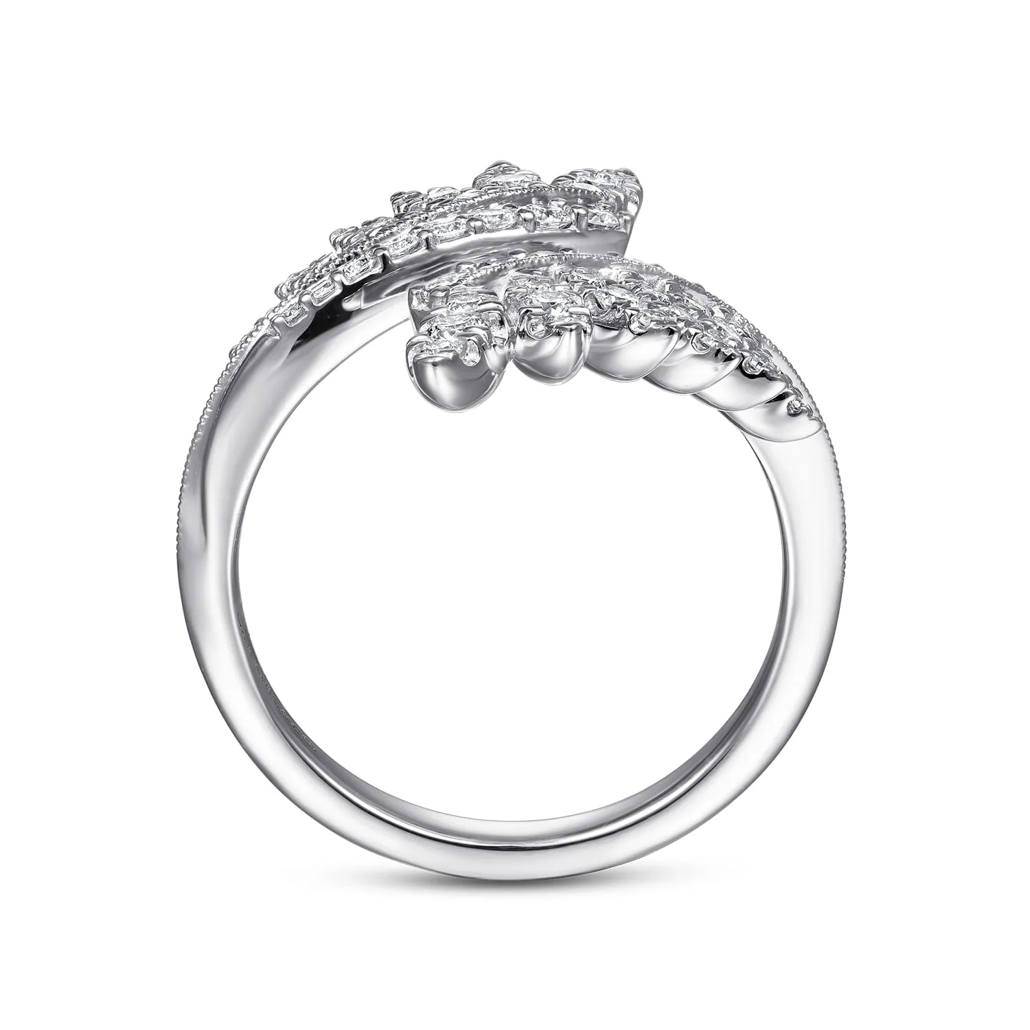 Diamond Leaf Bypass Ring in 14K White Gold, photograph 2