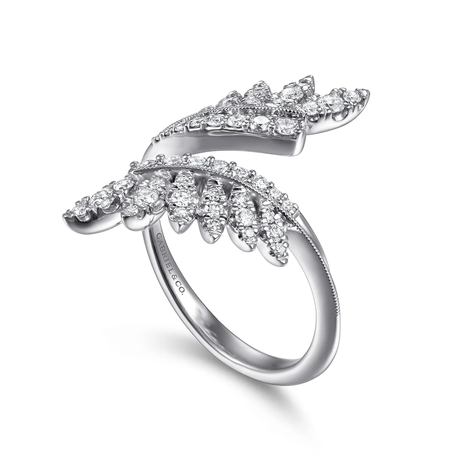 Diamond Leaf Bypass Ring in 14K White Gold, photograph 3