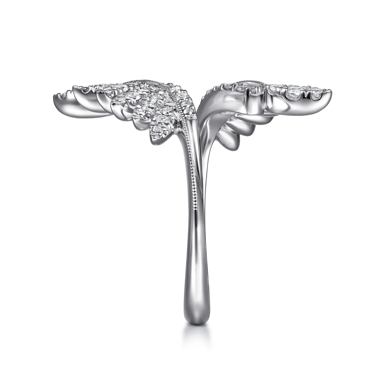 Diamond Leaf Bypass Ring in 14K White Gold, photograph 4