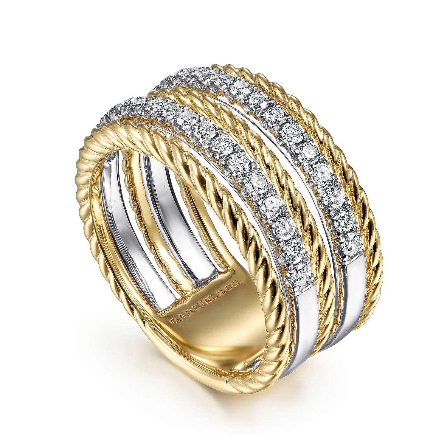 Twisted Rope and Diamond Ring in 14K White/Yellow Gold, photograph 3