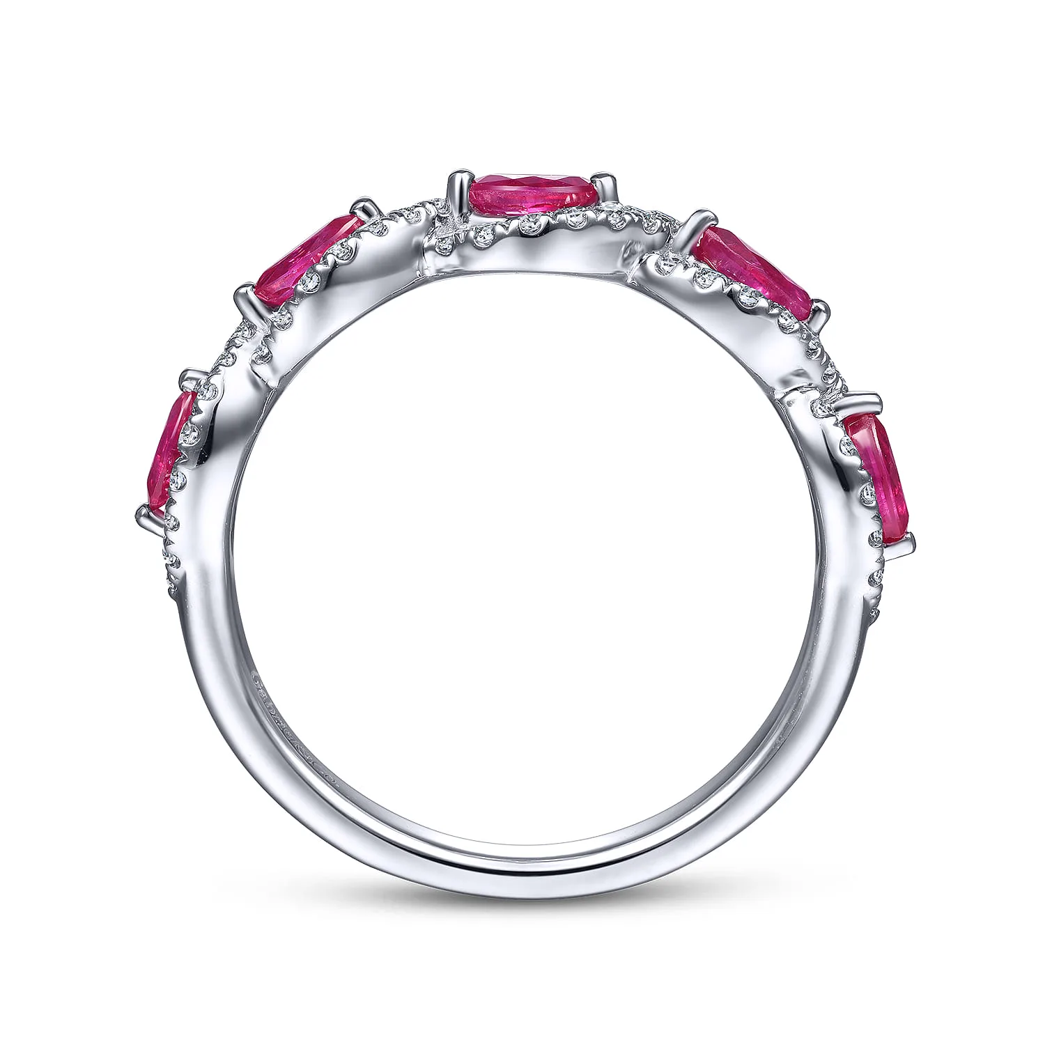 Diamond and Marquise Ruby Twisted Ring in 14K White Gold, photograph 2