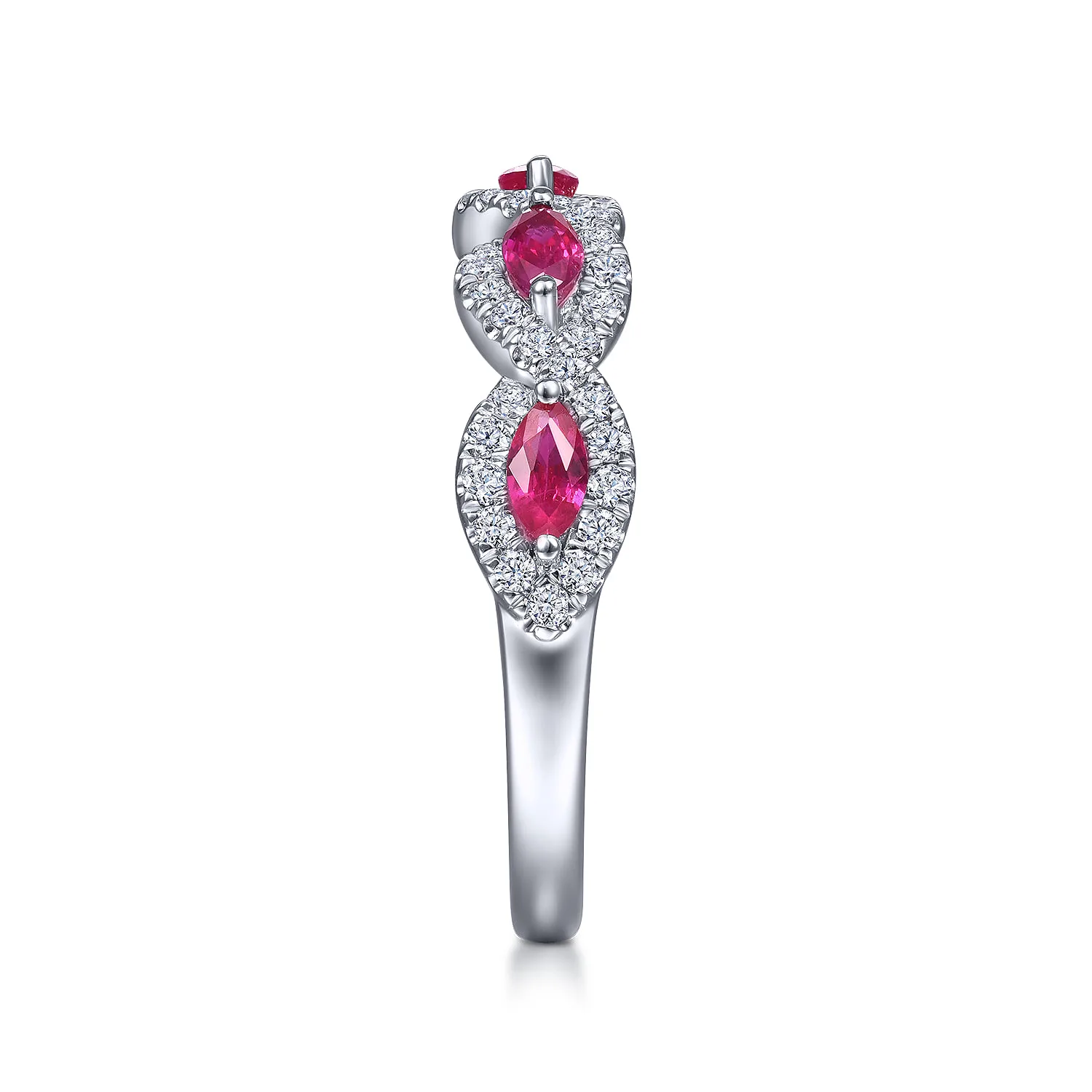 Diamond and Marquise Ruby Twisted Ring in 14K White Gold, photograph 4