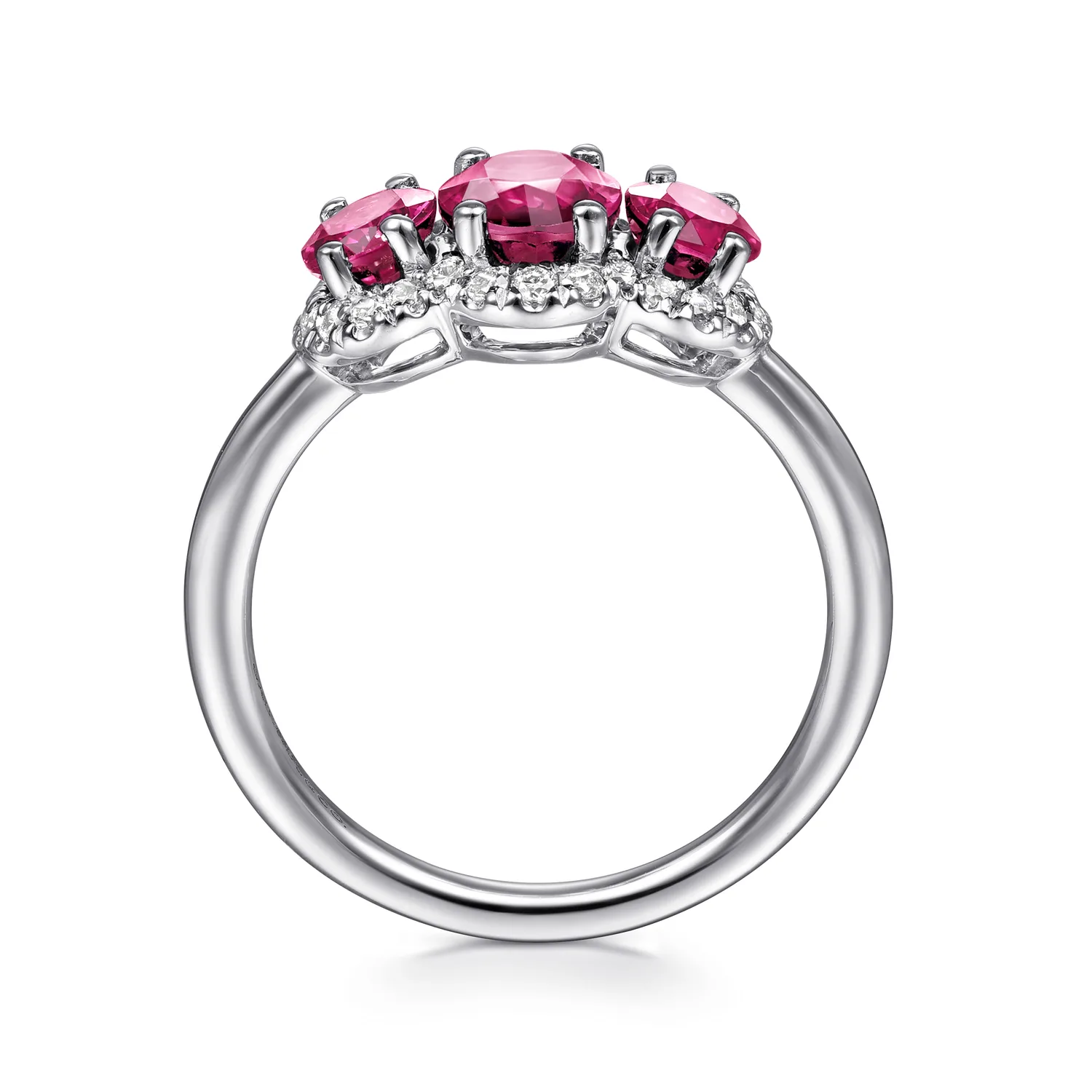 Diamond and Ruby Oval Halo Ring in 14K White Gold, photograph 2