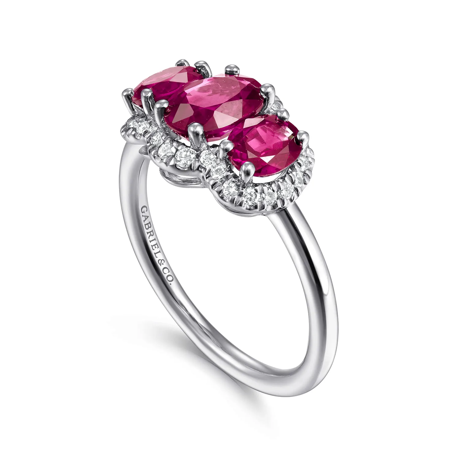 Diamond and Ruby Oval Halo Ring in 14K White Gold, photograph 3