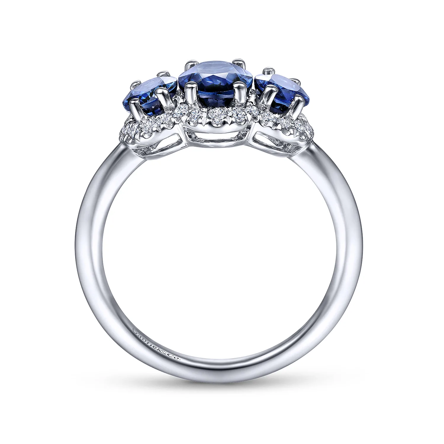 Diamond and Sapphire Oval Halo Ring in 14K White Gold, photograph 2