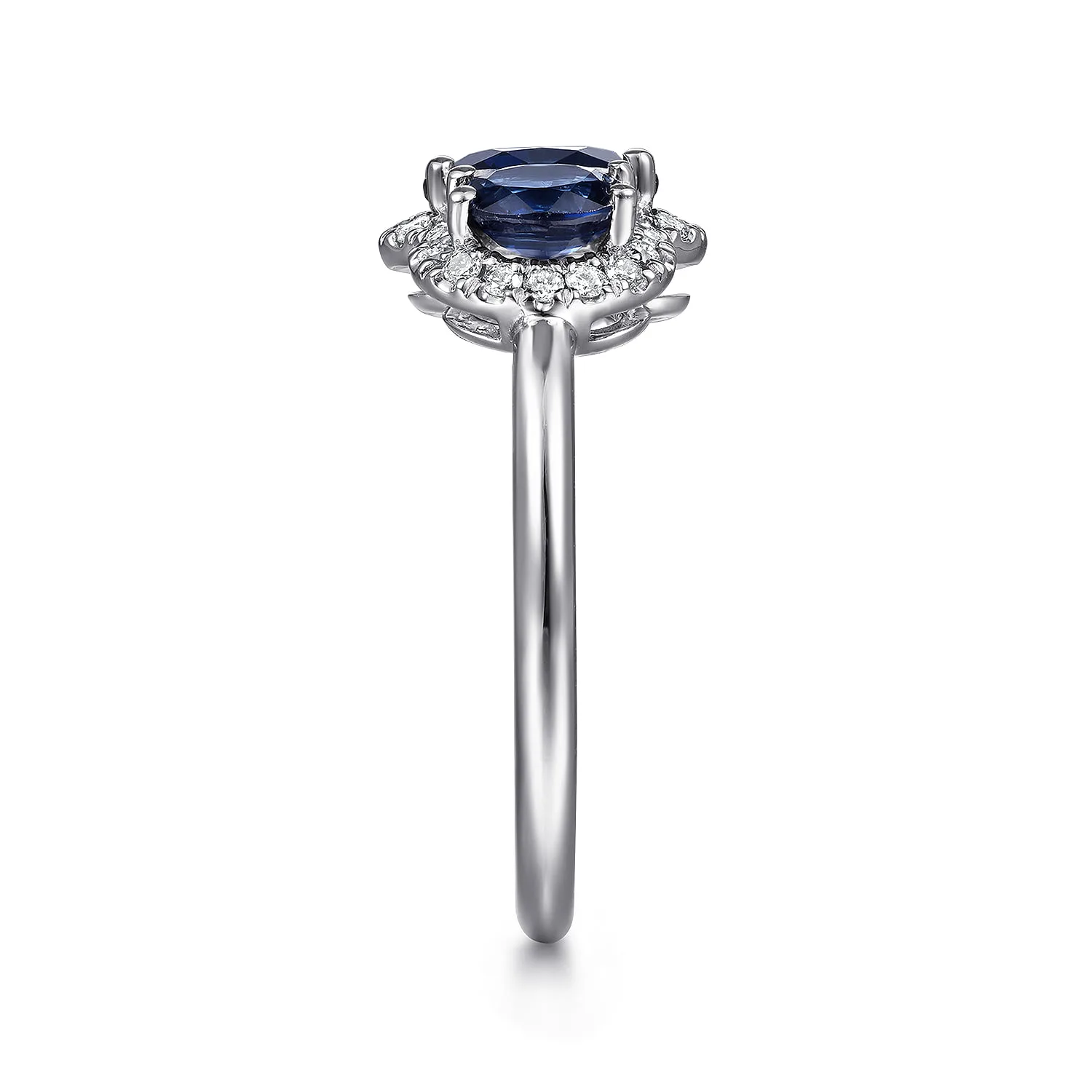 Diamond and Sapphire Oval Halo Ring in 14K White Gold, photograph 4