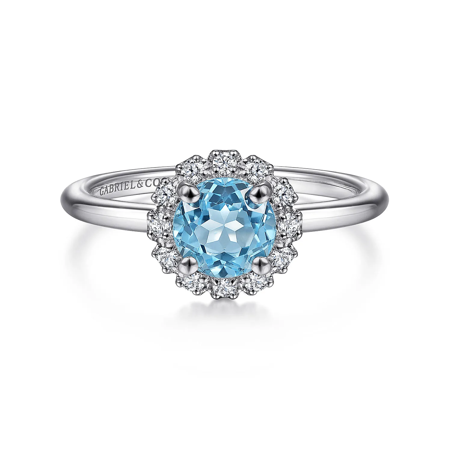 Round Blue Topaz and Diamond Halo Promise Ring