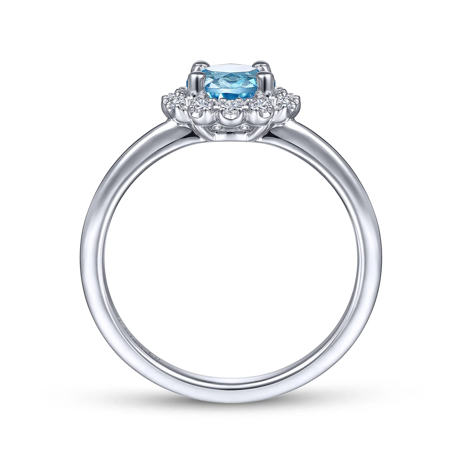 Round Blue Topaz and Diamond Halo Promise Ring in 14K White Gold, photograph 2