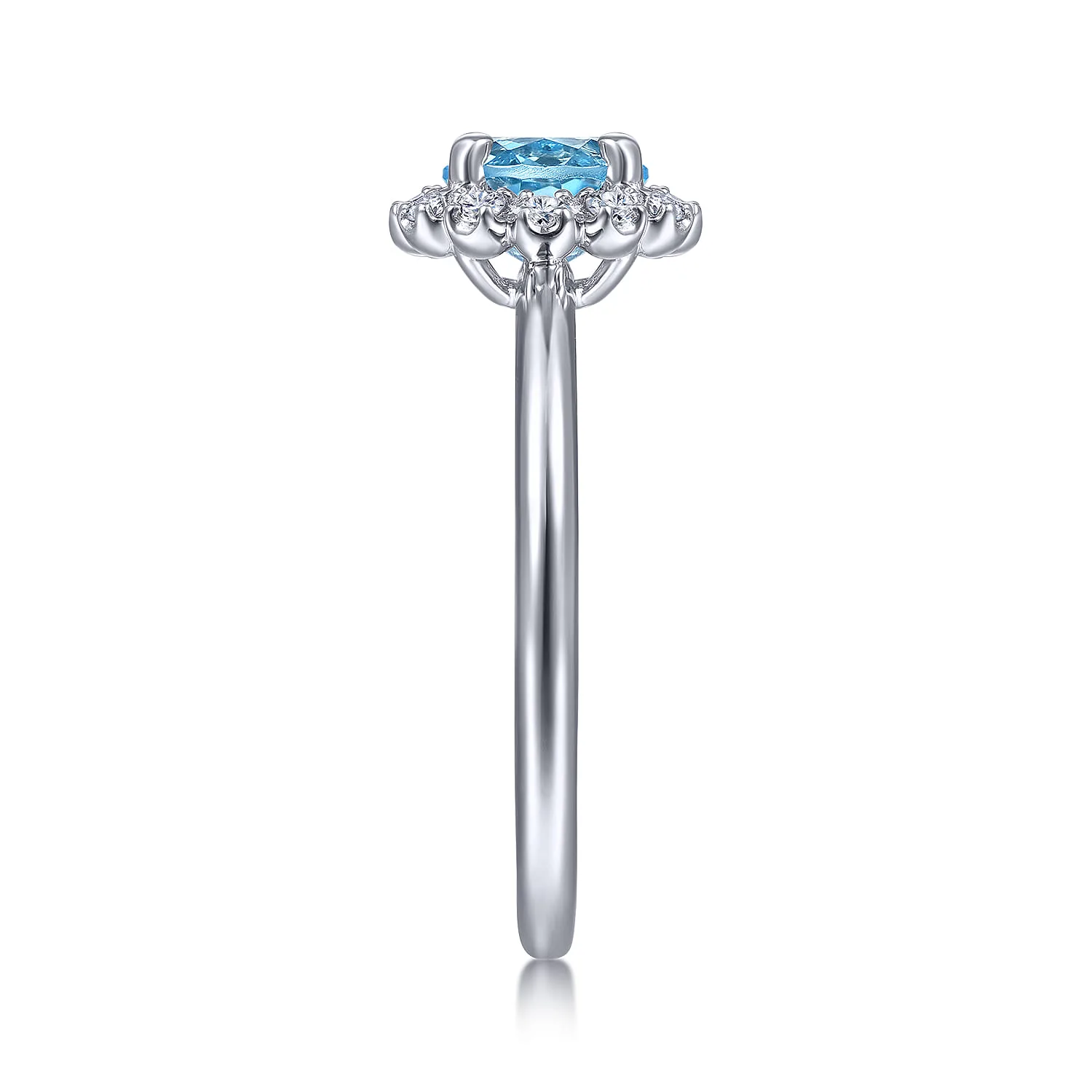 Round Blue Topaz and Diamond Halo Promise Ring in 14K White Gold, photograph 4