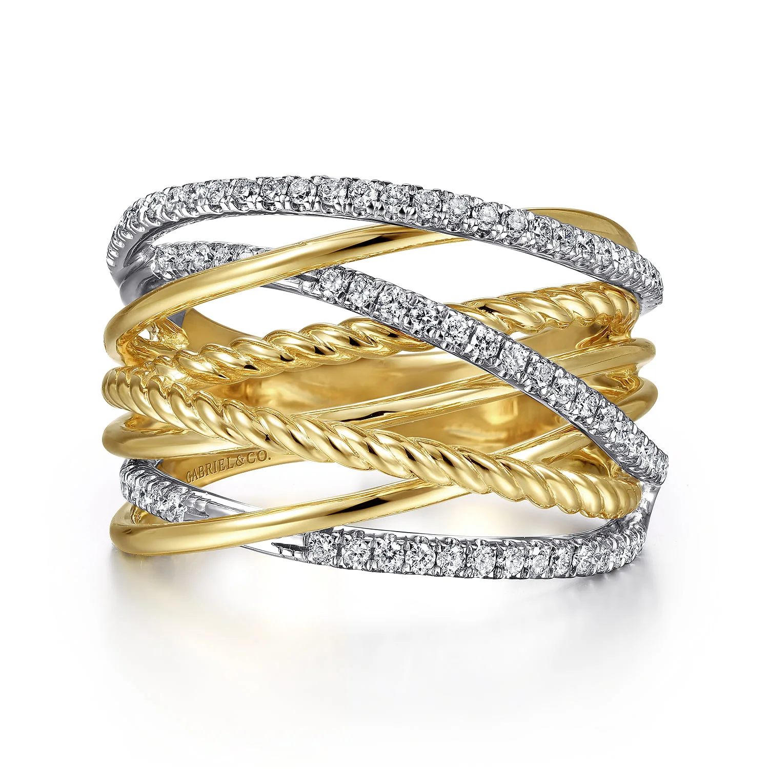 Twisted Rope and Diamond Criss Cross Ring