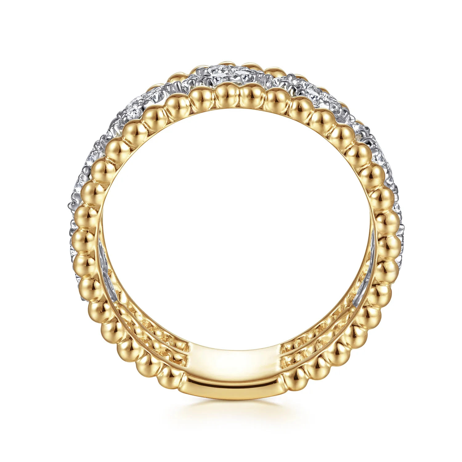 Floral Diamond Clusters and Bujukan Bead Ring in 14K White/Yellow Gold, photograph 2