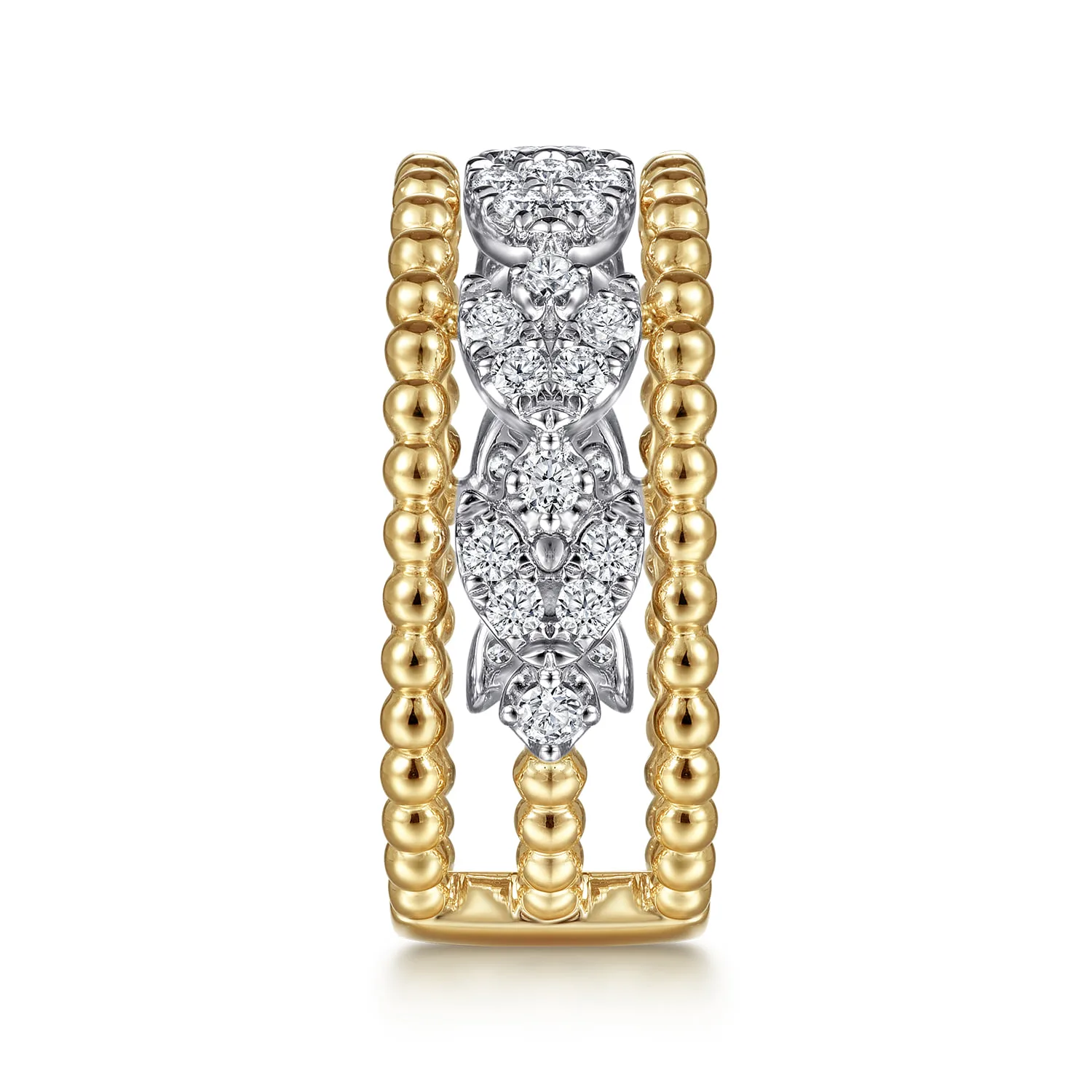 Floral Diamond Clusters and Bujukan Bead Ring in 14K White/Yellow Gold, photograph 4