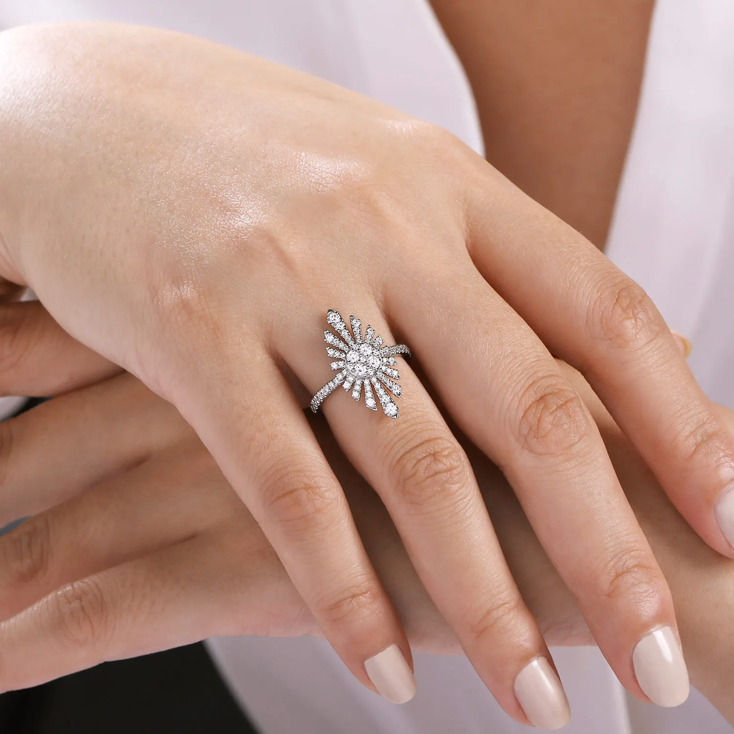 Diamond Starburst Statement Ring in 14K White Gold, photograph 5