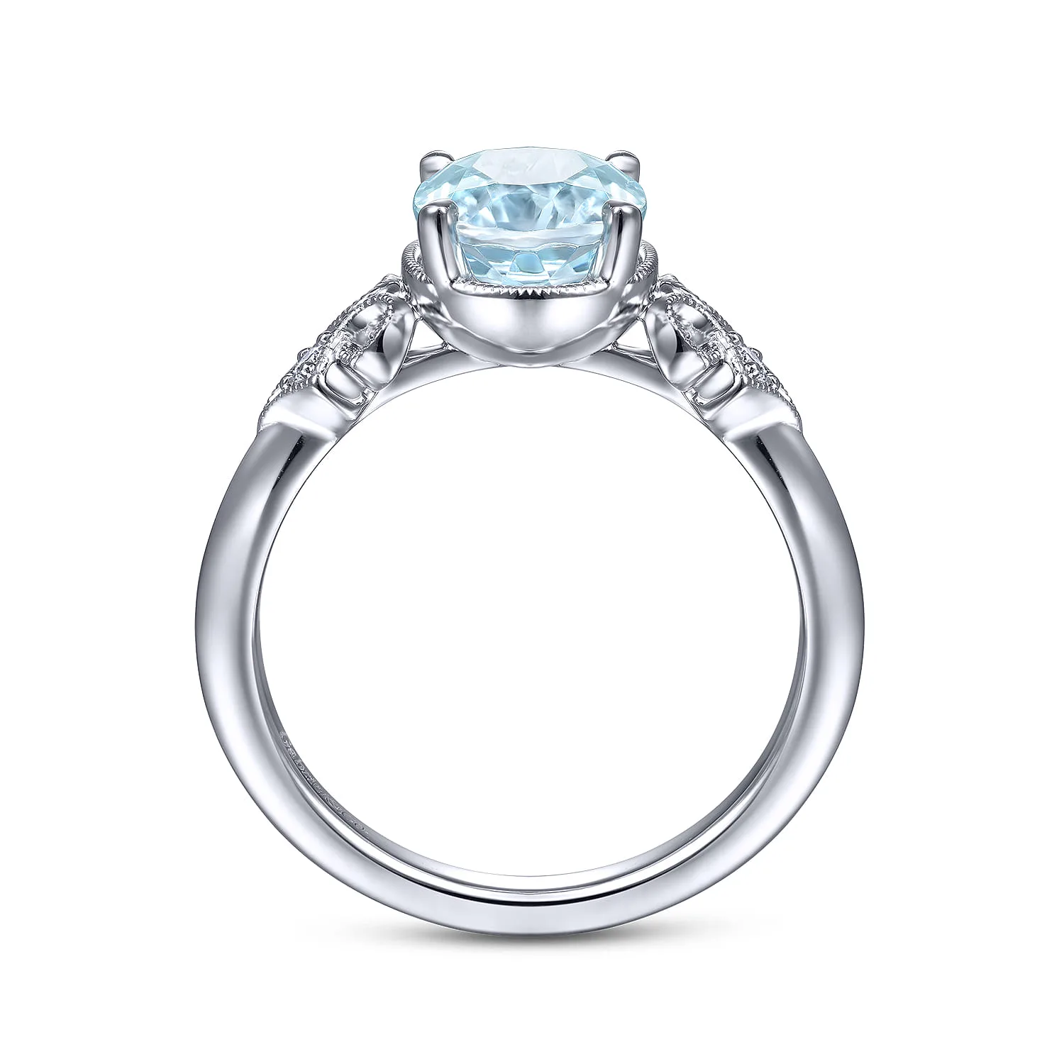 Vintage Diamond and Sky Blue Topaz Ring in 14K White Gold, photograph 2
