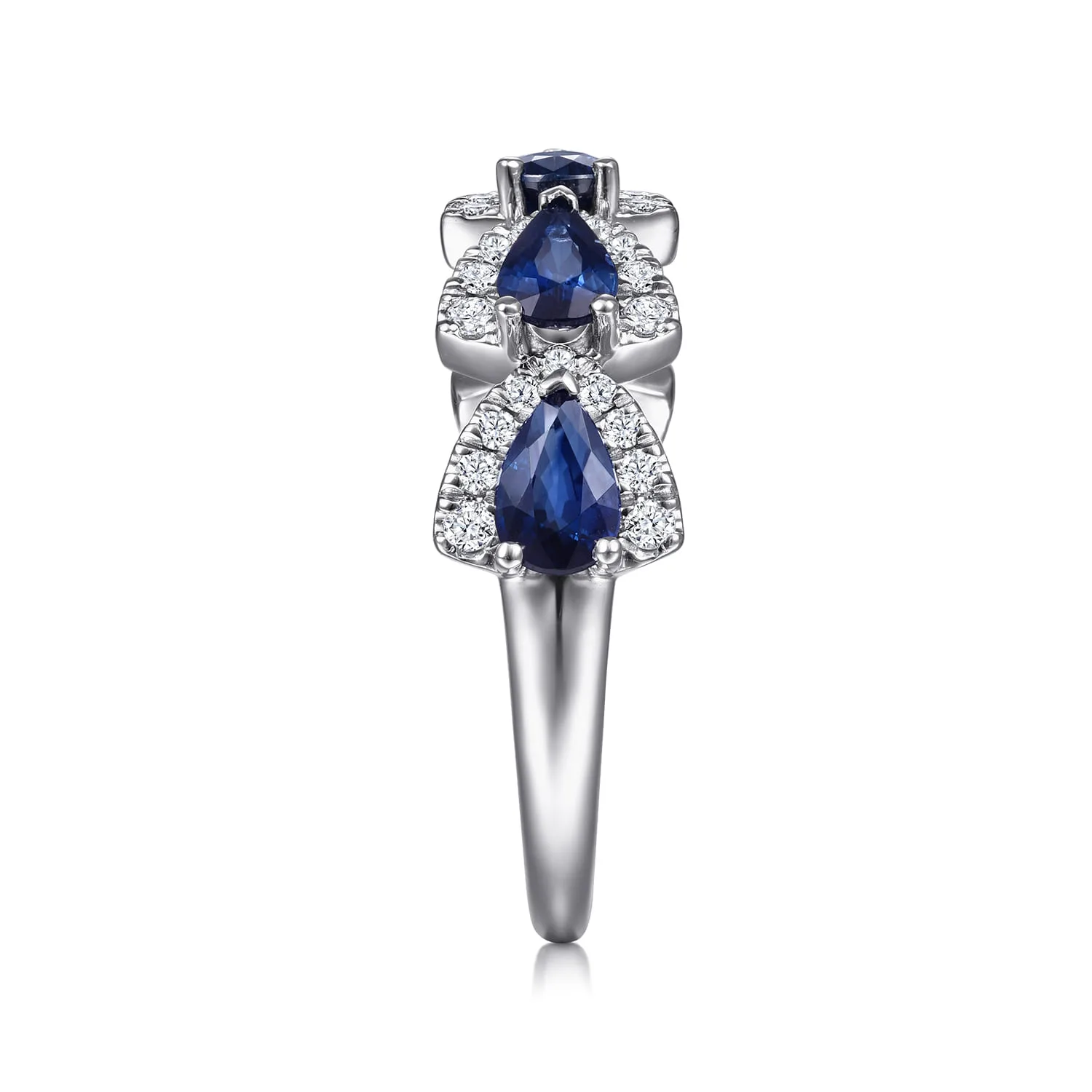 Diamond and Pear Shape Sapphire Station Ring in 14K White Gold, photograph 4