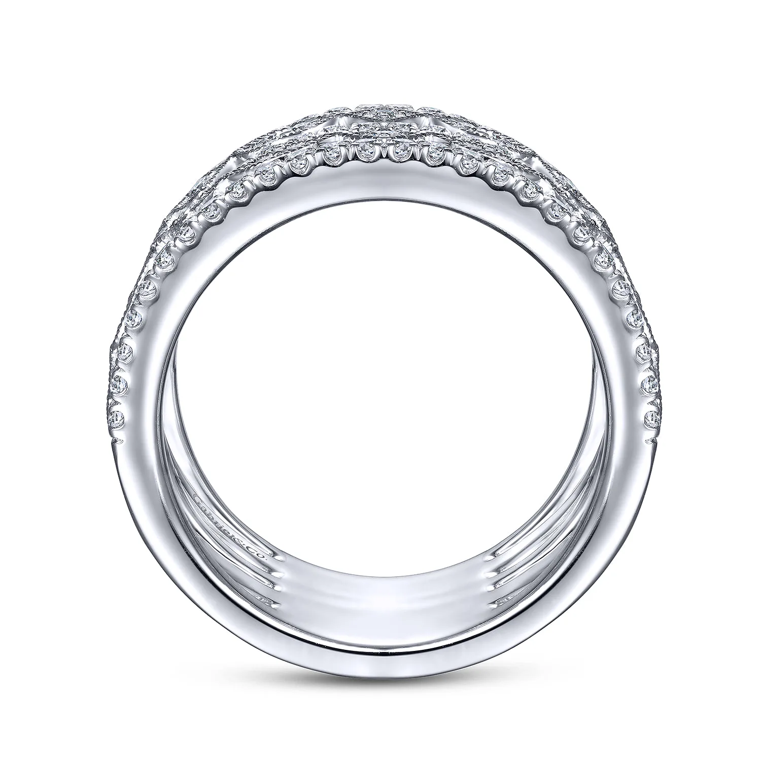 Wide Vintage Inspired Diamond Ring in 14K White Gold, photograph 2