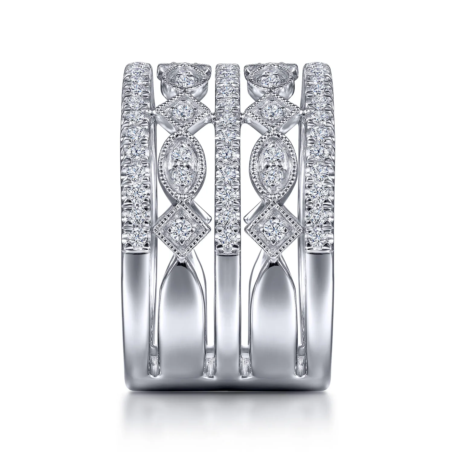 Wide Vintage Inspired Diamond Ring in 14K White Gold, photograph 4