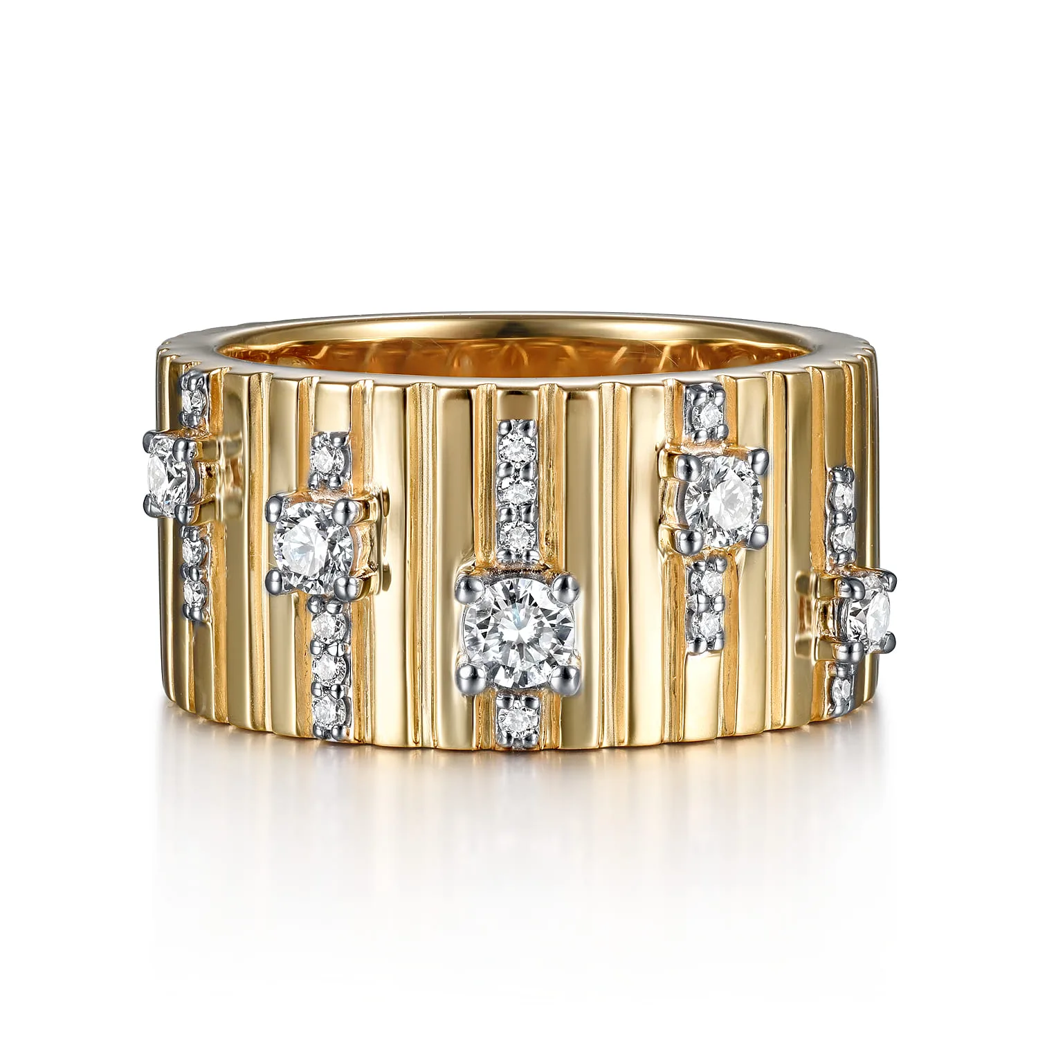 Contemporary Diamond Station Wide Band Ring