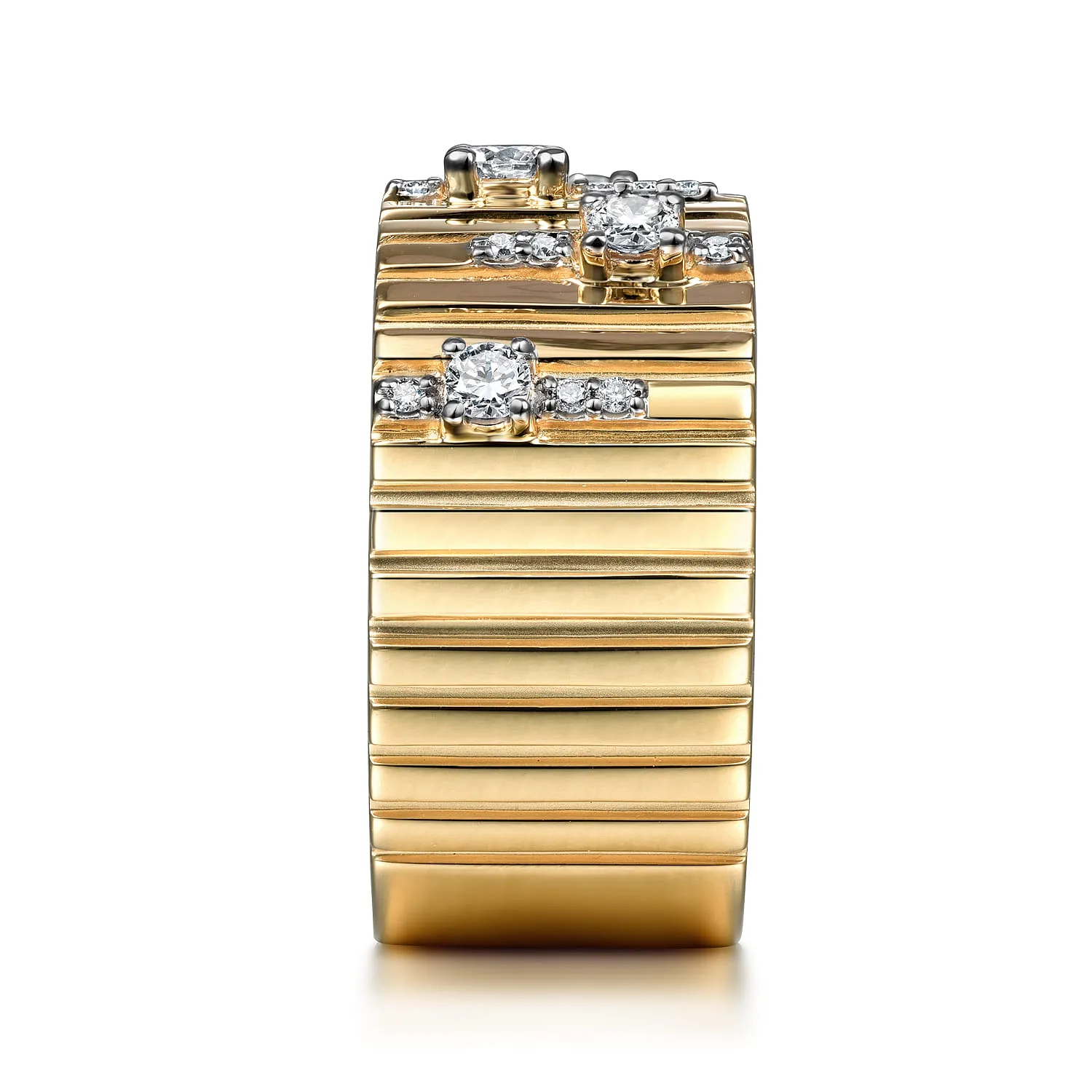 Contemporary Diamond Station Wide Band Ring in 18K Yellow Gold, photograph 4