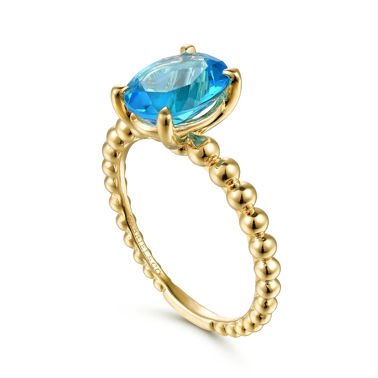Bujukan Oval Swiss Blue Topaz Bujukan Promise Ring in 14K Yellow Gold, photograph 3