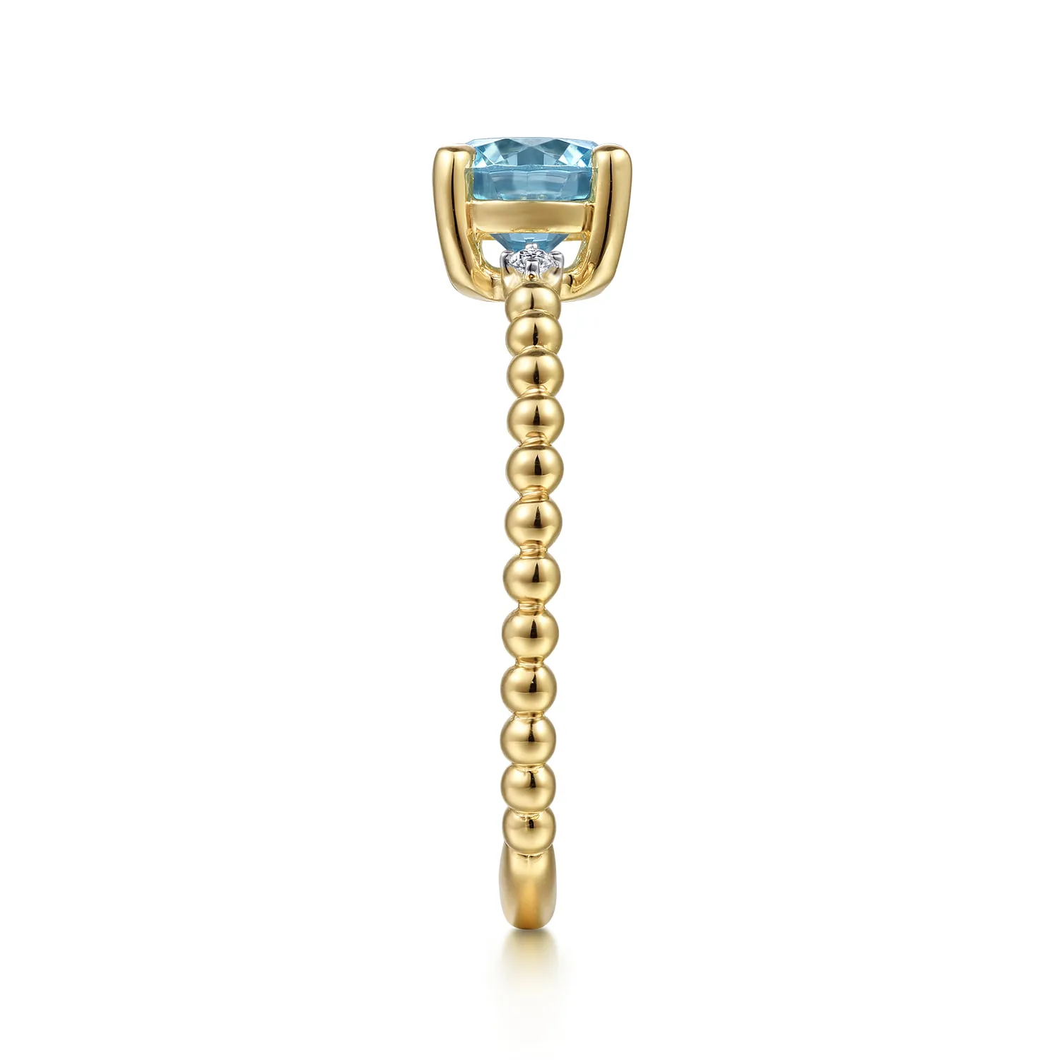 Round Swiss Blue Topaz and Diamond Bujukan Promise Ring in 14K Yellow Gold, photograph 4