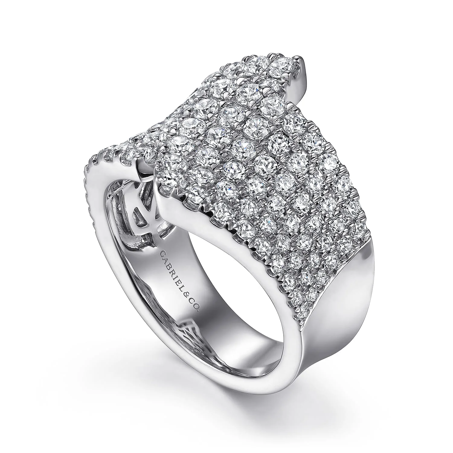 Diamond Pave Wide band Ring in 14K White Gold, photograph 3