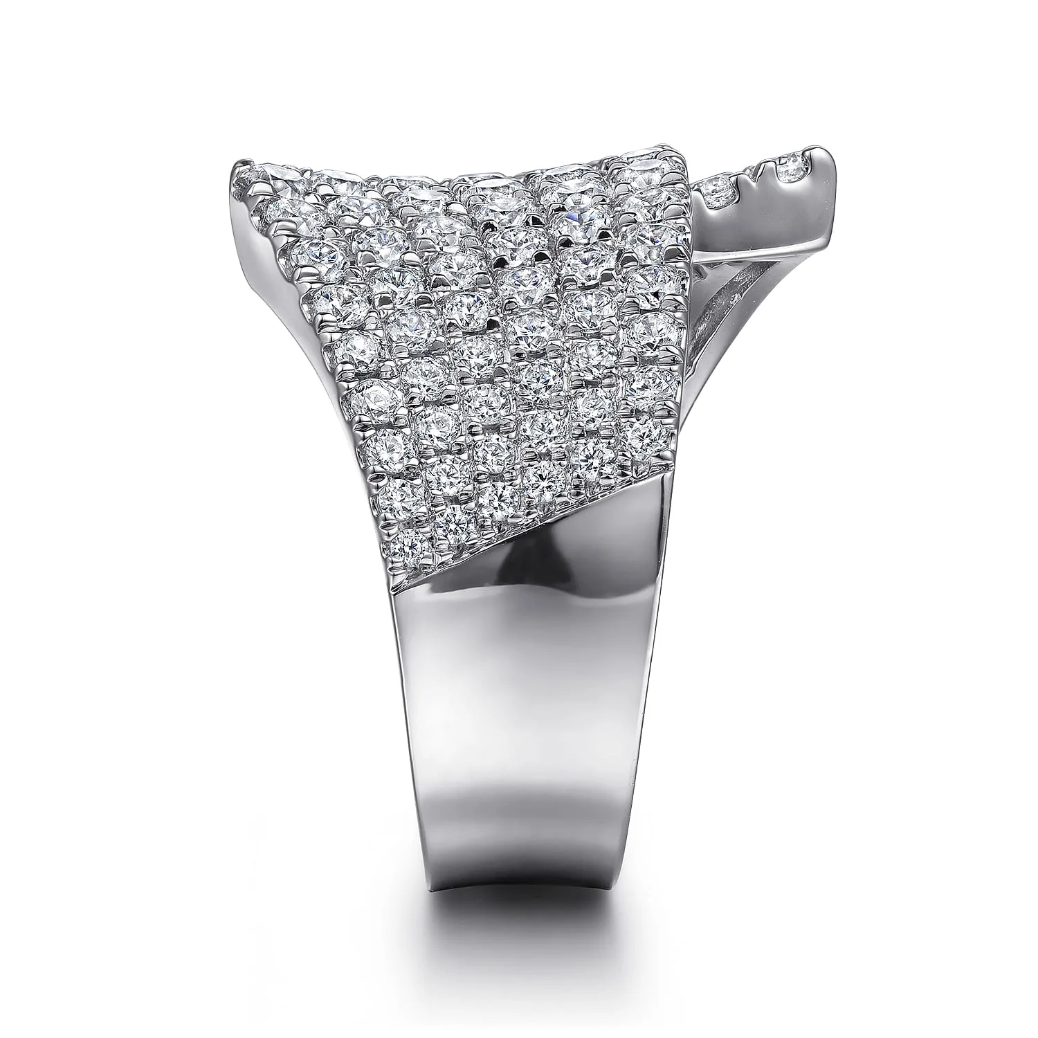 Diamond Pave Wide band Ring in 14K White Gold, photograph 4