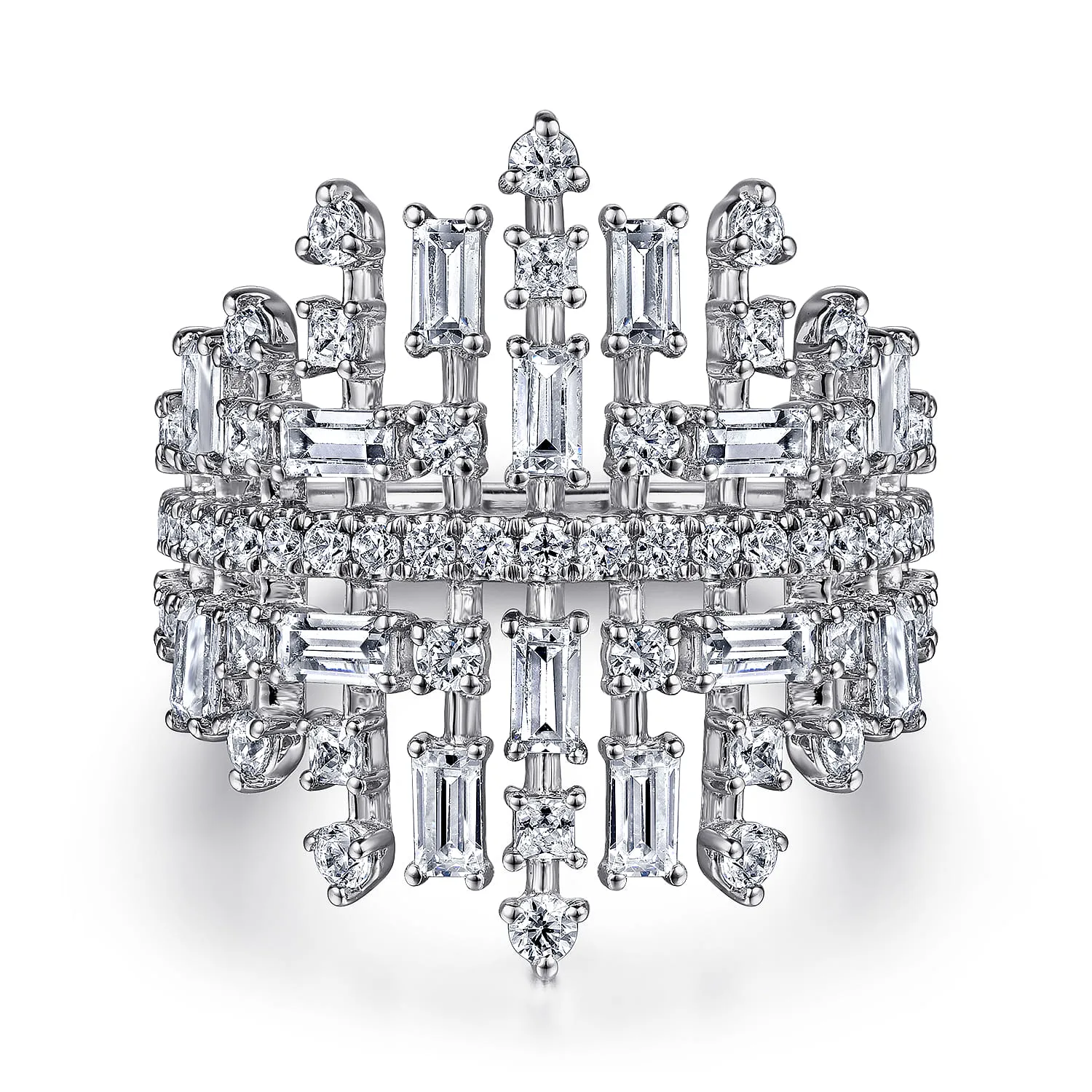 Wide Baguette and Diamond Cage Ring