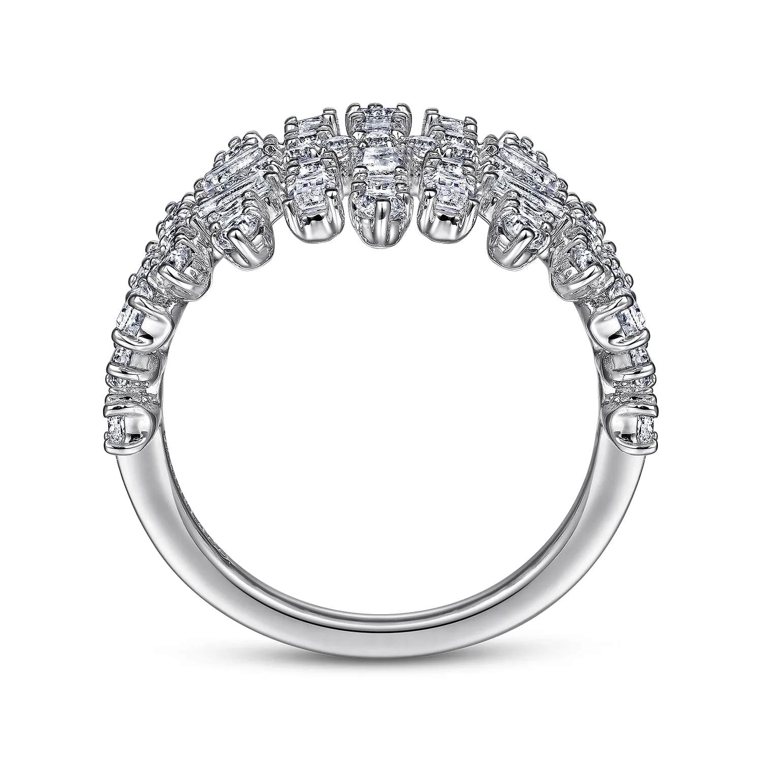 Wide Baguette and Diamond Cage Ring in 14K White Gold, photograph 2