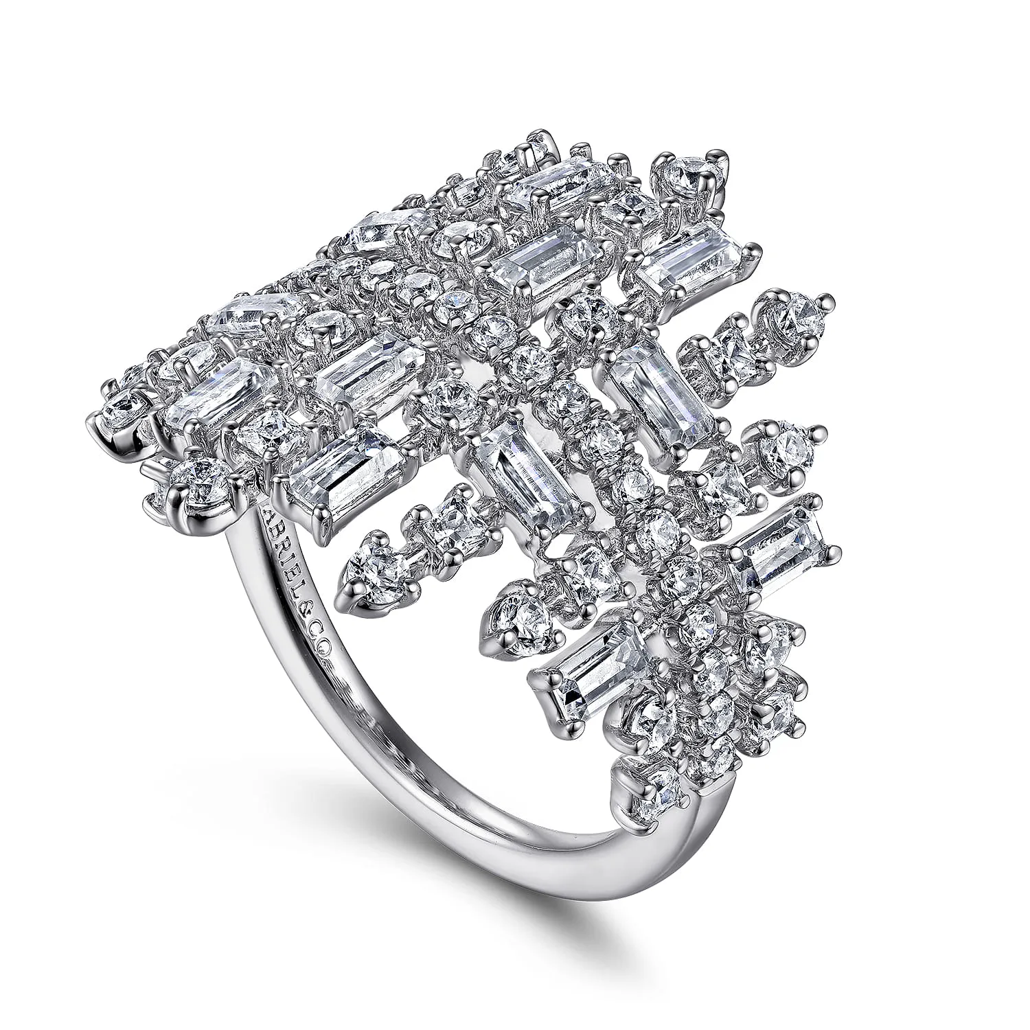 Wide Baguette and Diamond Cage Ring in 14K White Gold, photograph 3