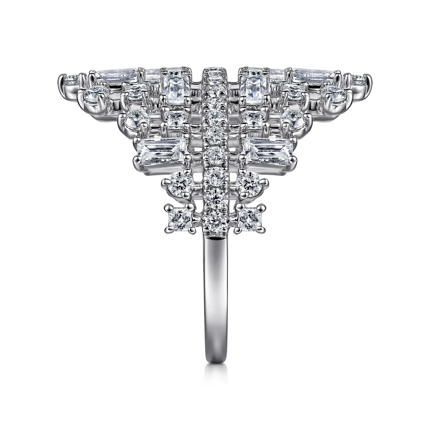 Wide Baguette and Diamond Cage Ring in 14K White Gold, photograph 4
